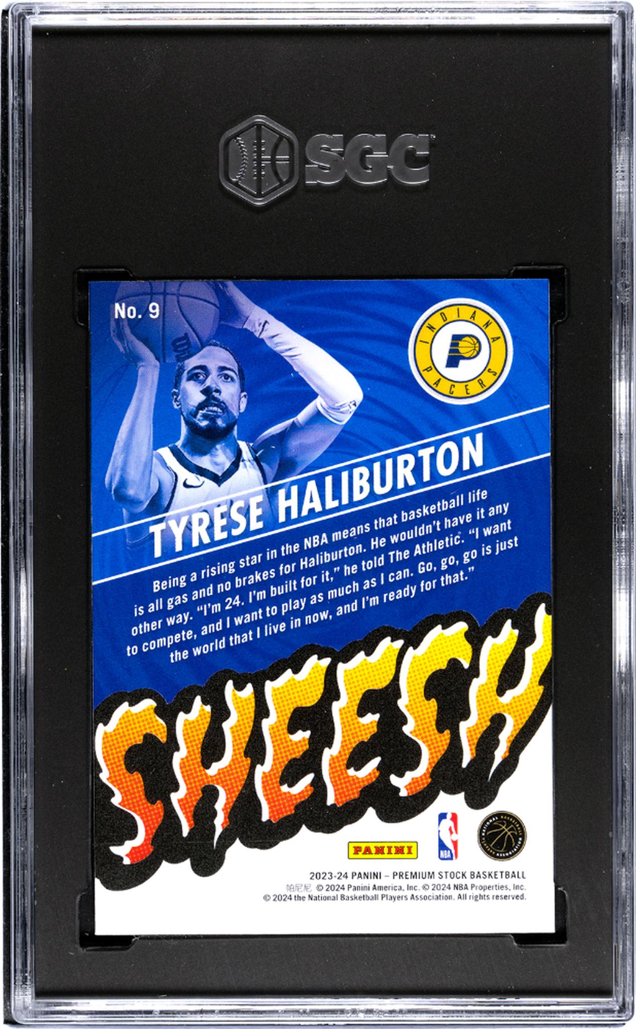 2023-24 Panini Hoops Premium Stock #9 Tyrese Haliburton Sheesh SGC 10
