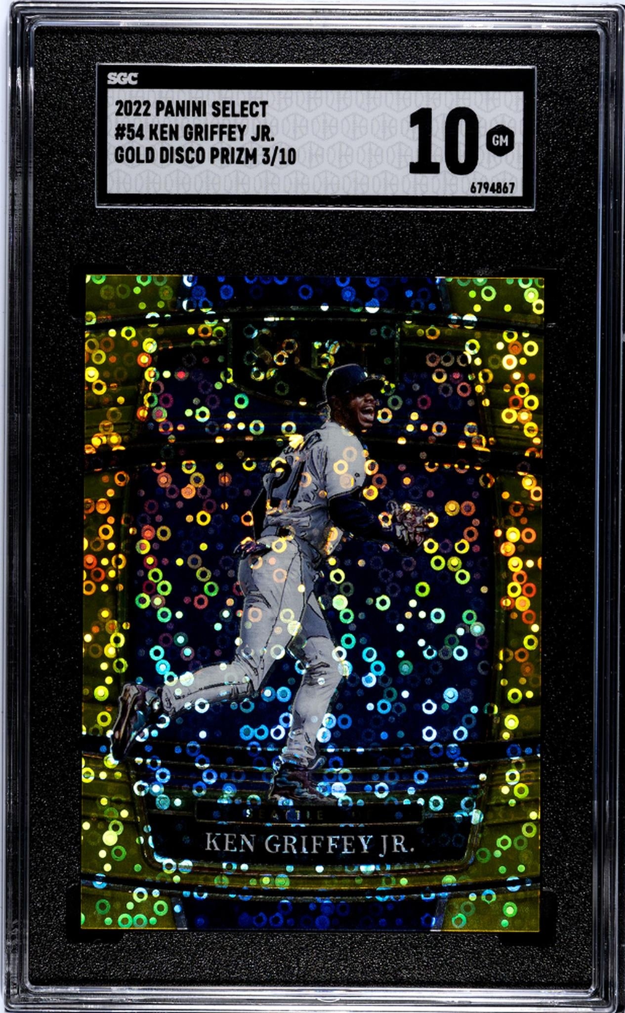 2022 Panini Select #54 Ken Griffey Jr. Gold Disco Prizm 3/10 SGC 10