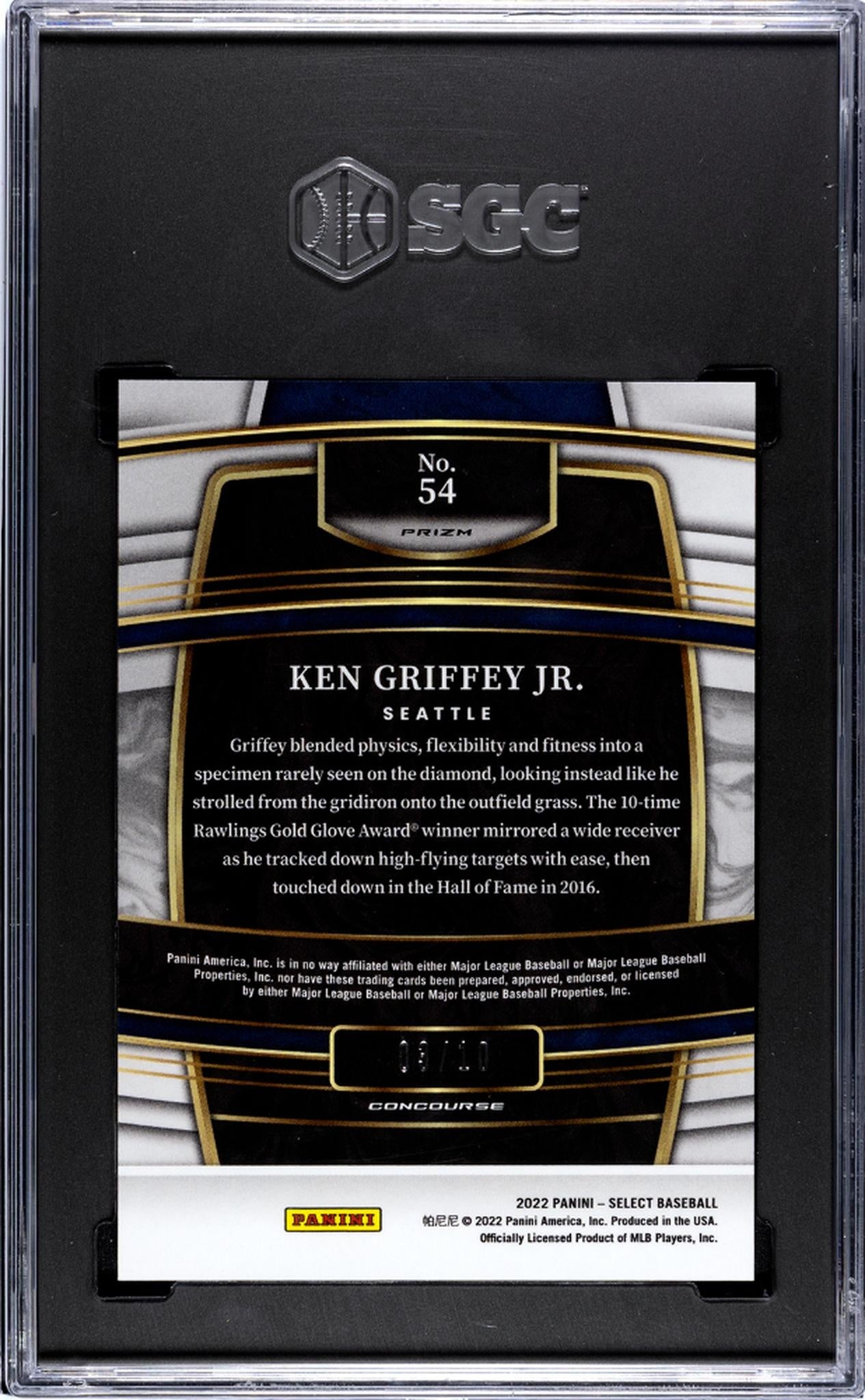 2022 Panini Select #54 Ken Griffey Jr. Gold Disco Prizm 3/10 SGC 10