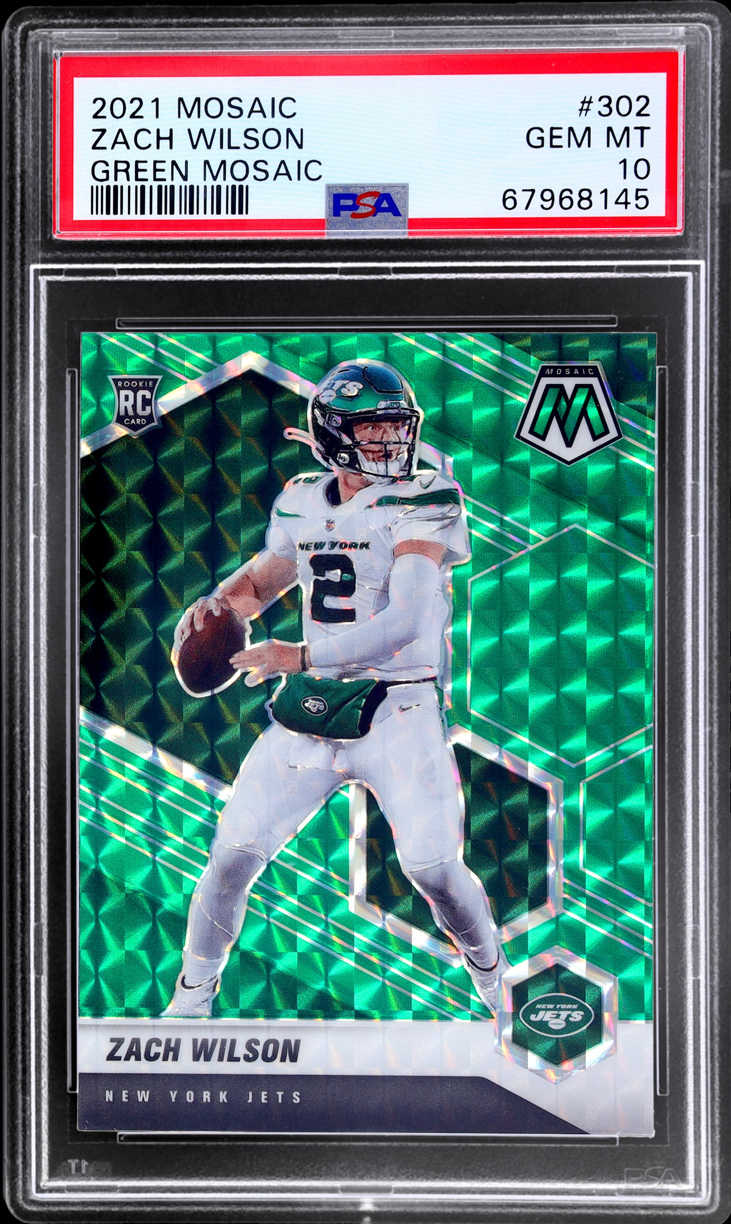 2021 Panini Mosaic Green Mosaic Zach Wilson #302 PSA 10 RC