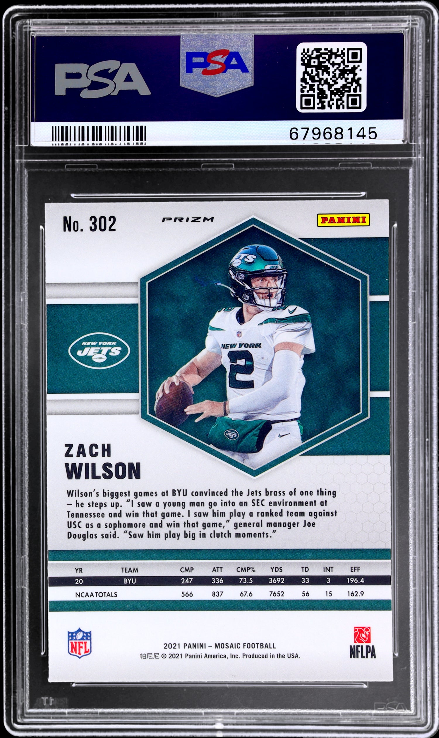 2021 Panini Mosaic Green Mosaic Zach Wilson #302 PSA 10 RC