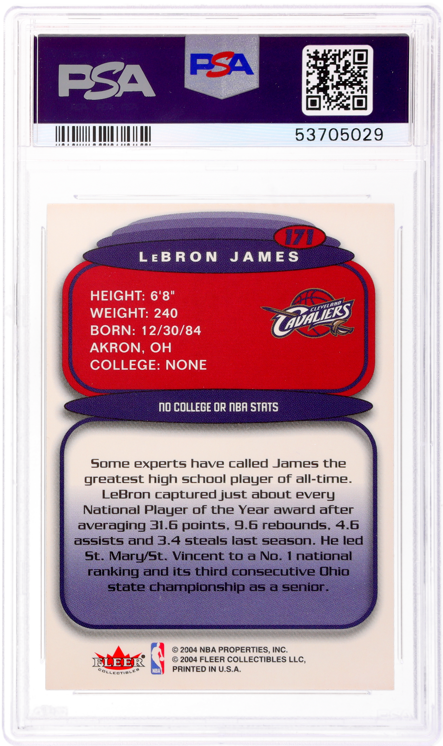 2004 Fleer Ultra Hummer H2 #171 LeBron James PSA 7