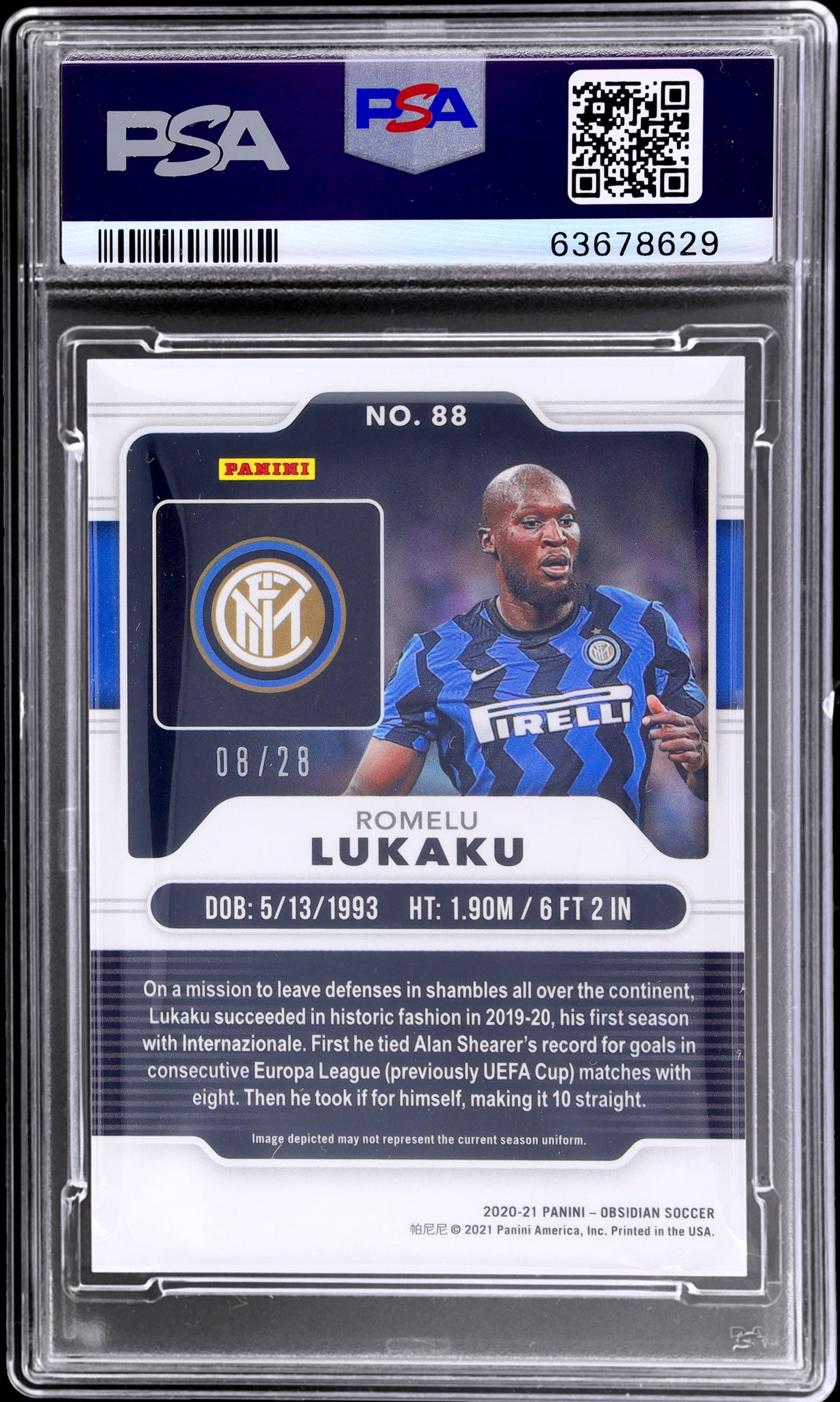 2020 Panini Obsidian #88 Romelu Lukaku Electric Etch Red Flood /28 PSA 10