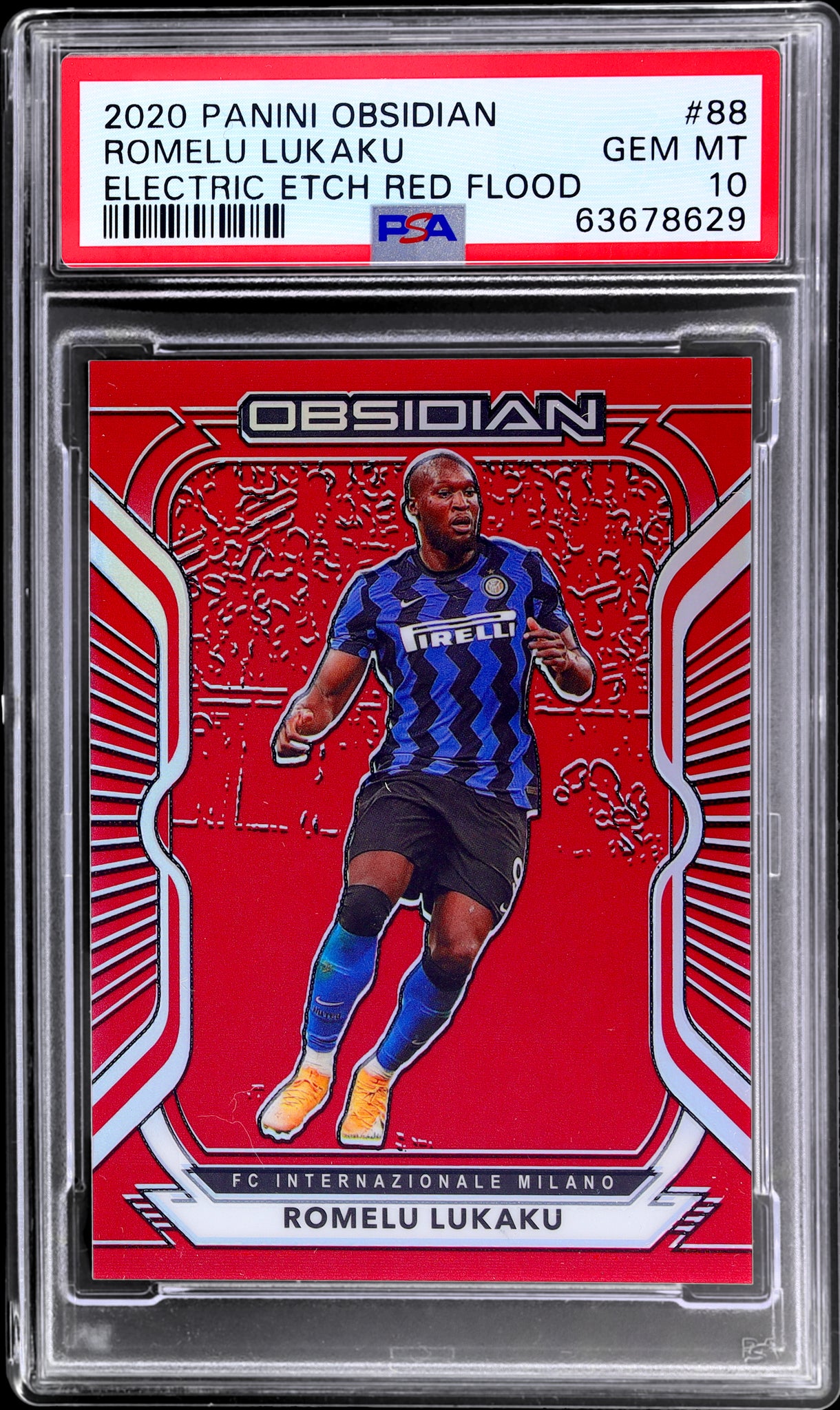 2020 Panini Obsidian #88 Romelu Lukaku Electric Etch Red Flood /28 PSA 10