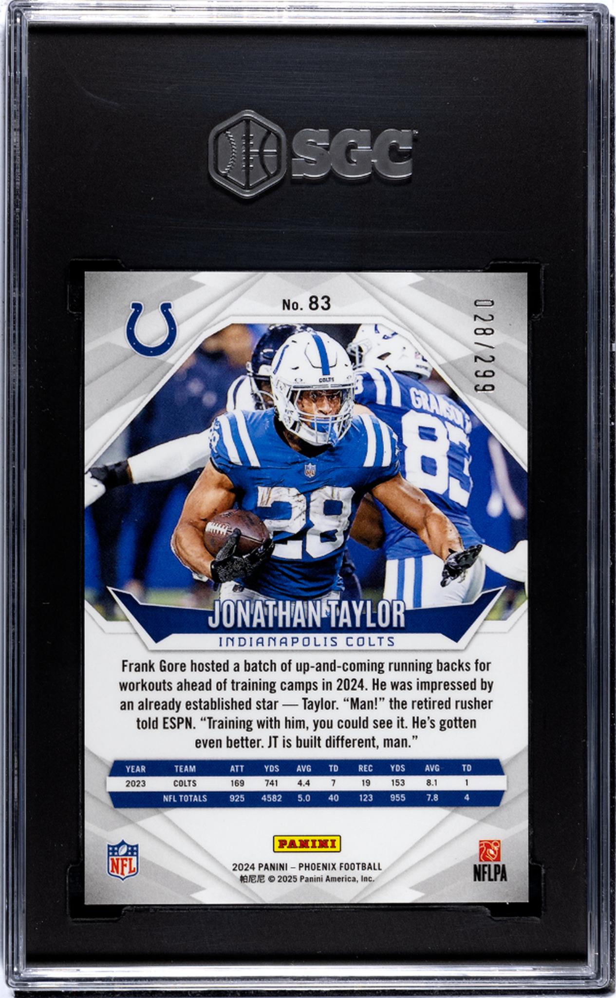 2024 Panini Phoenix #83 Jonathan Taylor Red Fade /299 SGC 10