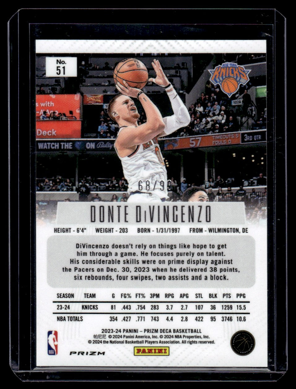 2023 Panini Prizm Deca #51 Donte DiVincenzo Purple /99