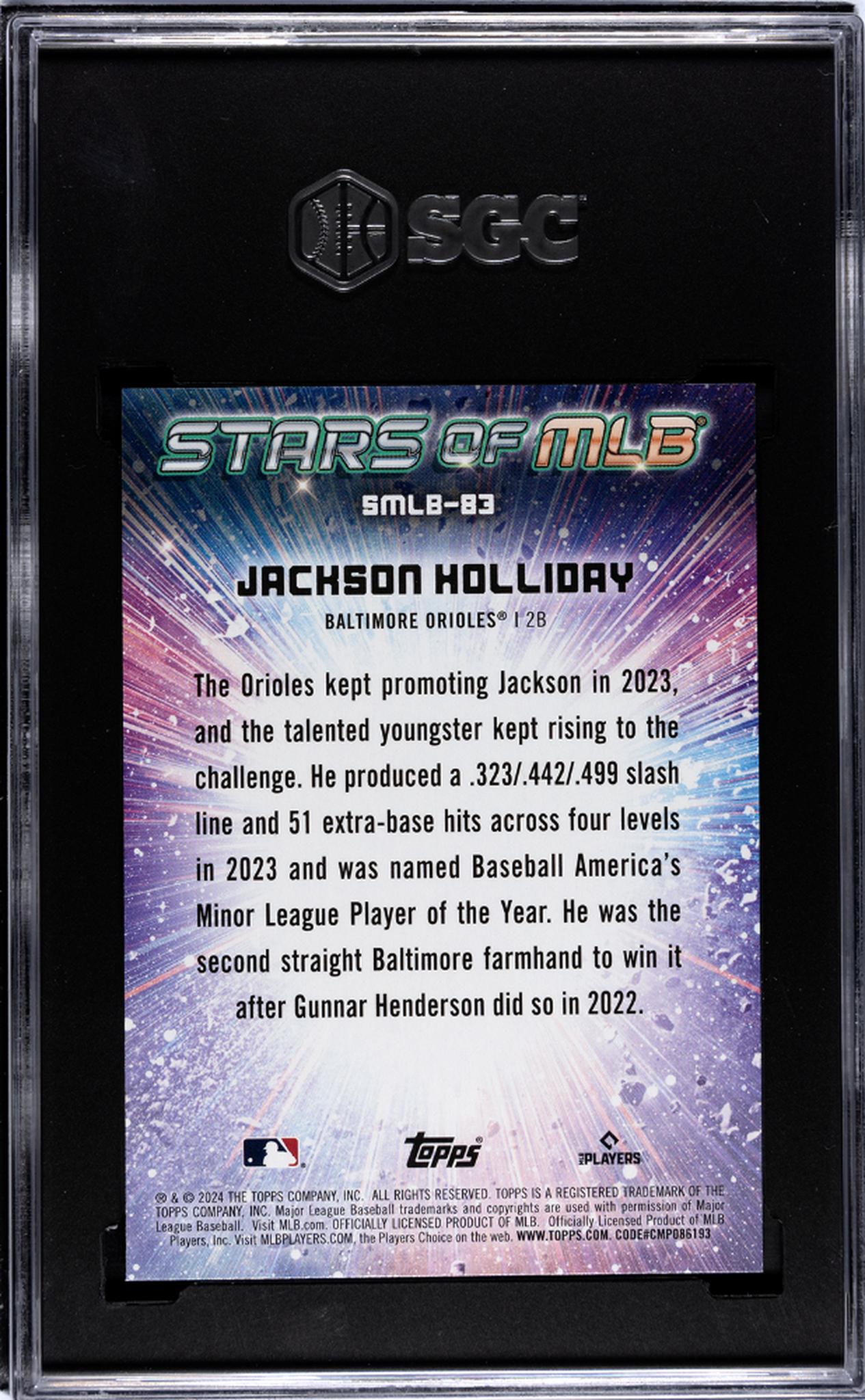 2024 Topps #SMLB-83 Jackson Holliday Stars of MLB 128 SGC 10