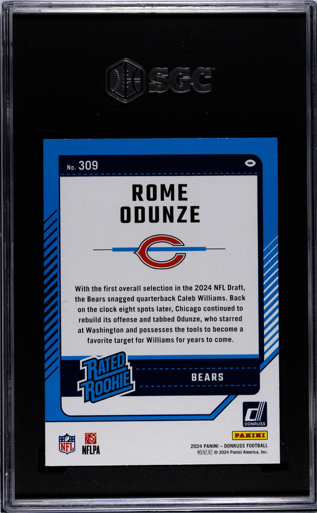 2024 Panini Donruss Rated Rookie Rome Odunze #309 RC SGC 10