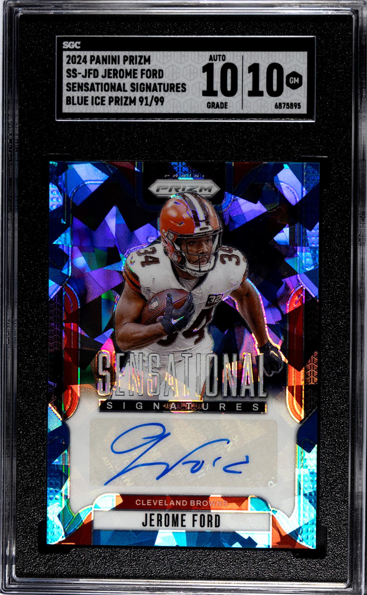 2024 Panini Prizm #SS-JFD Jerome Ford Sensational Sigs. Blue Ice Prizm 91/99 SGC 10