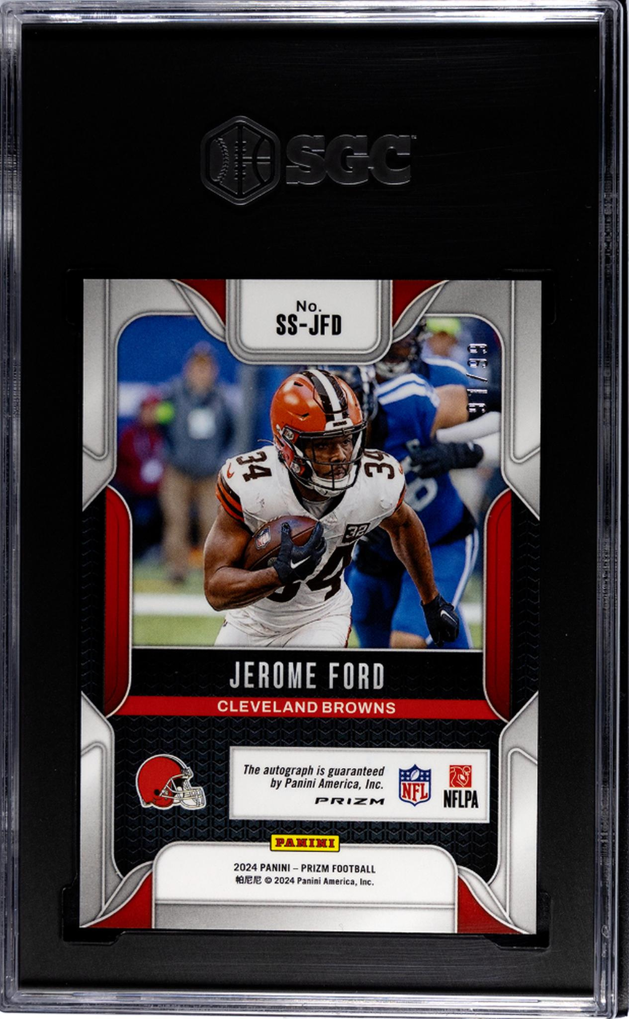 2024 Panini Prizm #SS-JFD Jerome Ford Sensational Sigs. Blue Ice Prizm 91/99 SGC 10