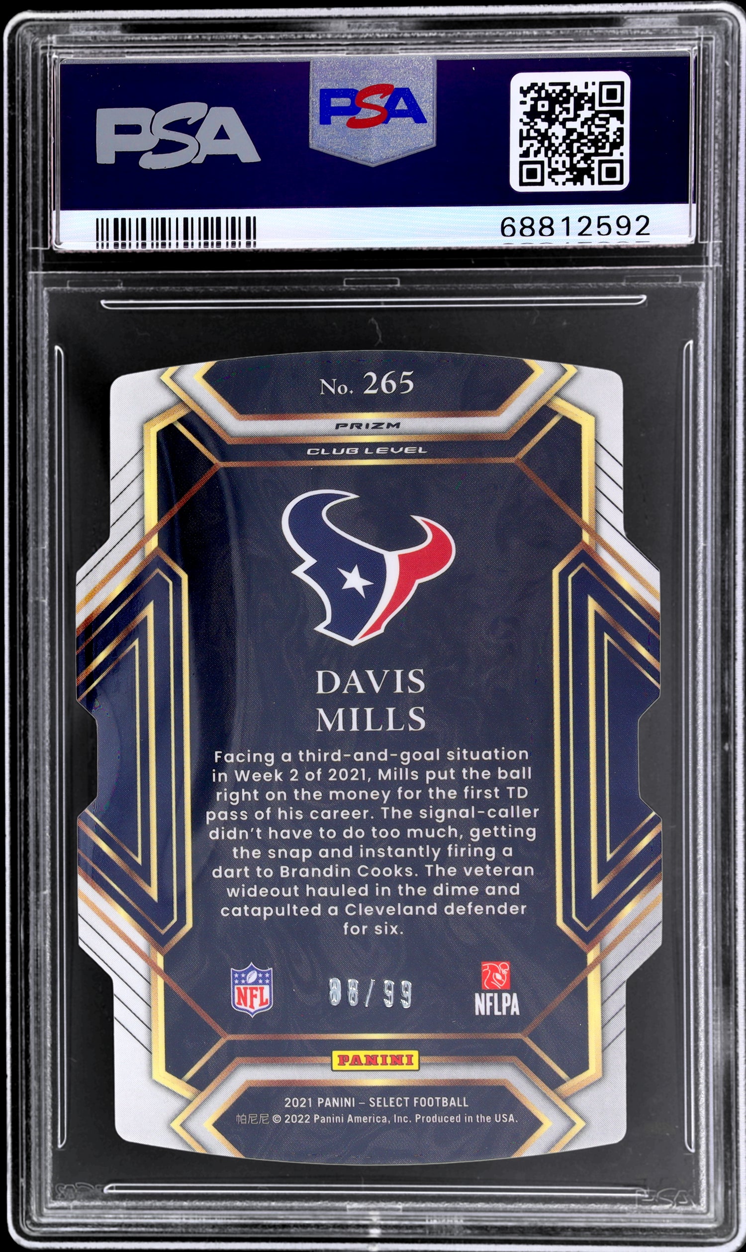 2021 Panini Select Die-Cut White Prizm Davis Mills #265 RC /99 PSA 10
