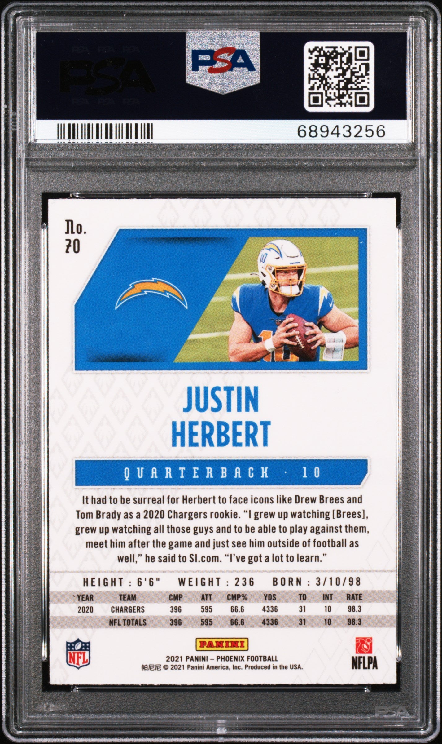 2021 Panini Phoenix Fanatics Exclusive Set Celestial Justin Herbert #70 PSA 9