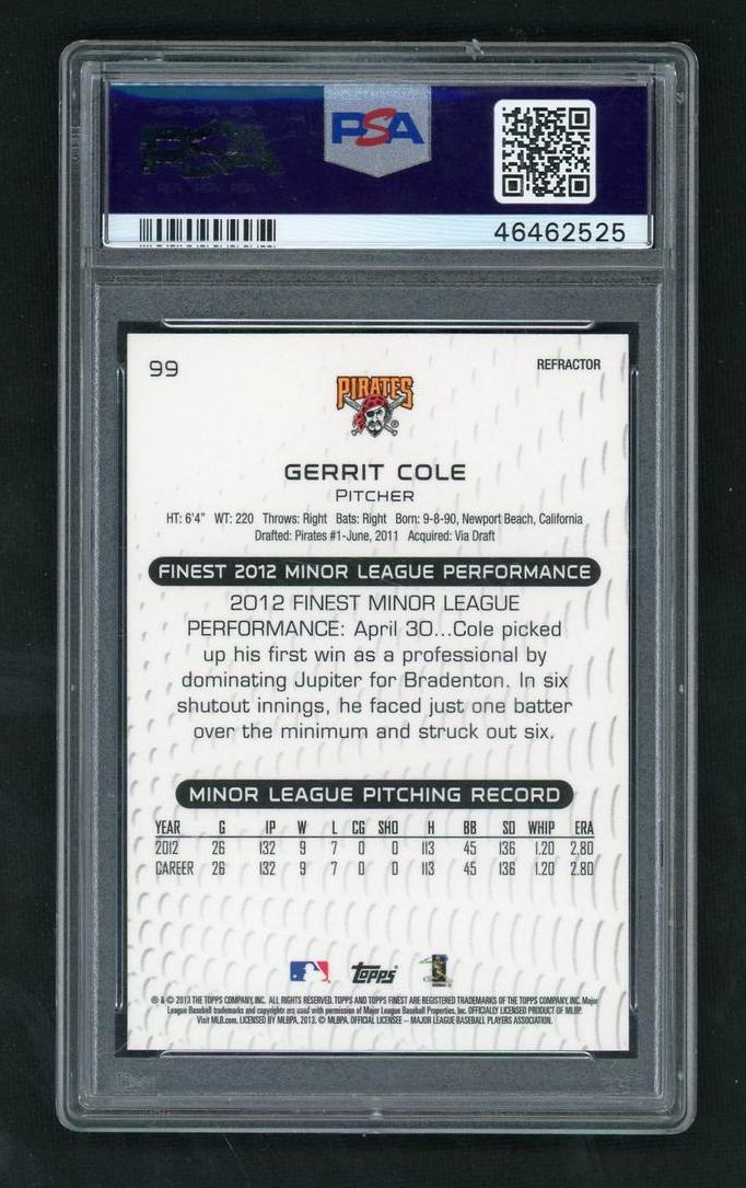 2013 Finest Refractor Gerrit Cole #99 PSA 10