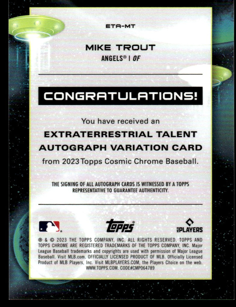 2023 Topps Chrome #ETA-MT Mike Trout Extraterrestrial Talent Auto Angels