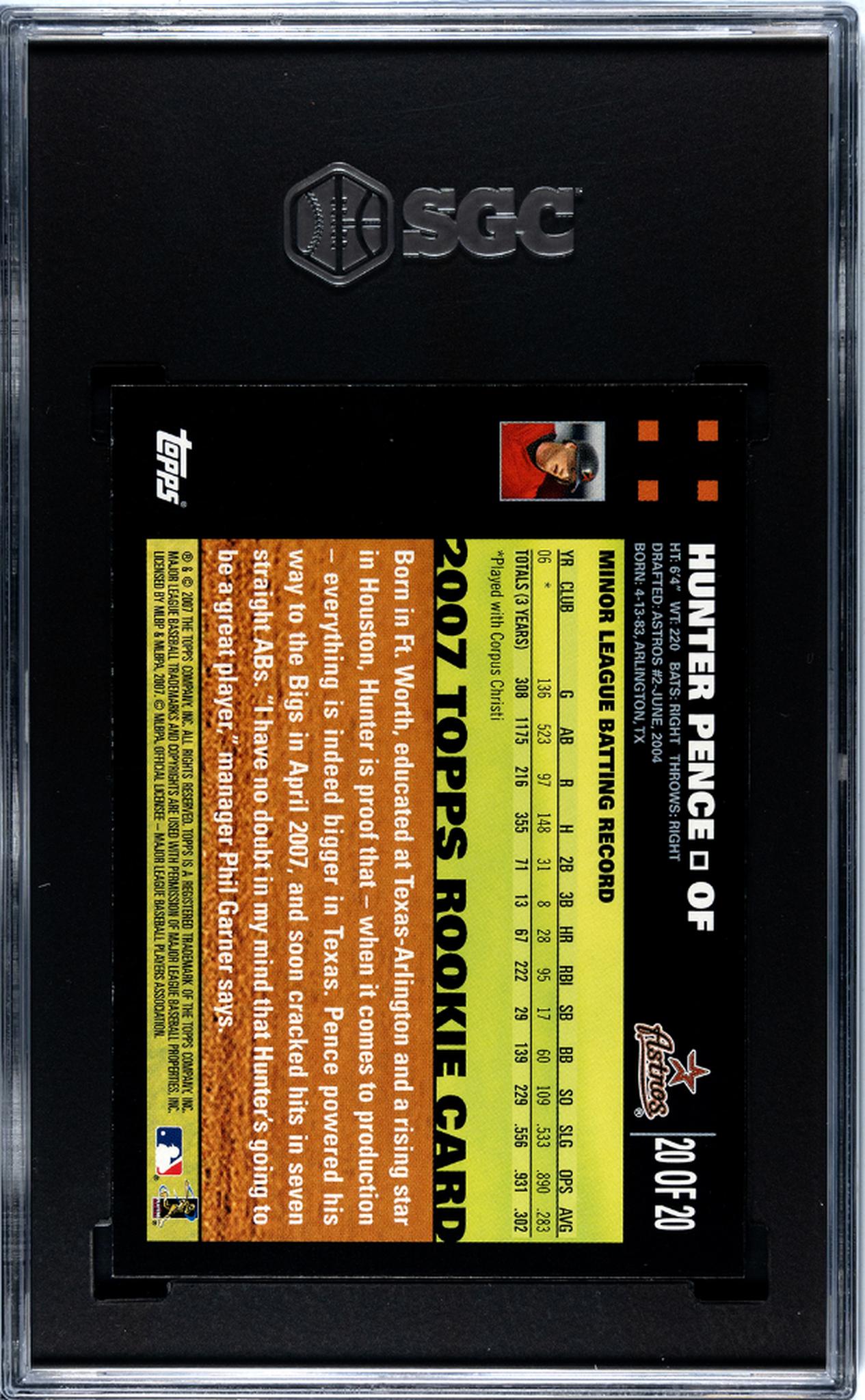 2007 Topps #20 Hunter Pence Factory Set Bonus SGC 8.5