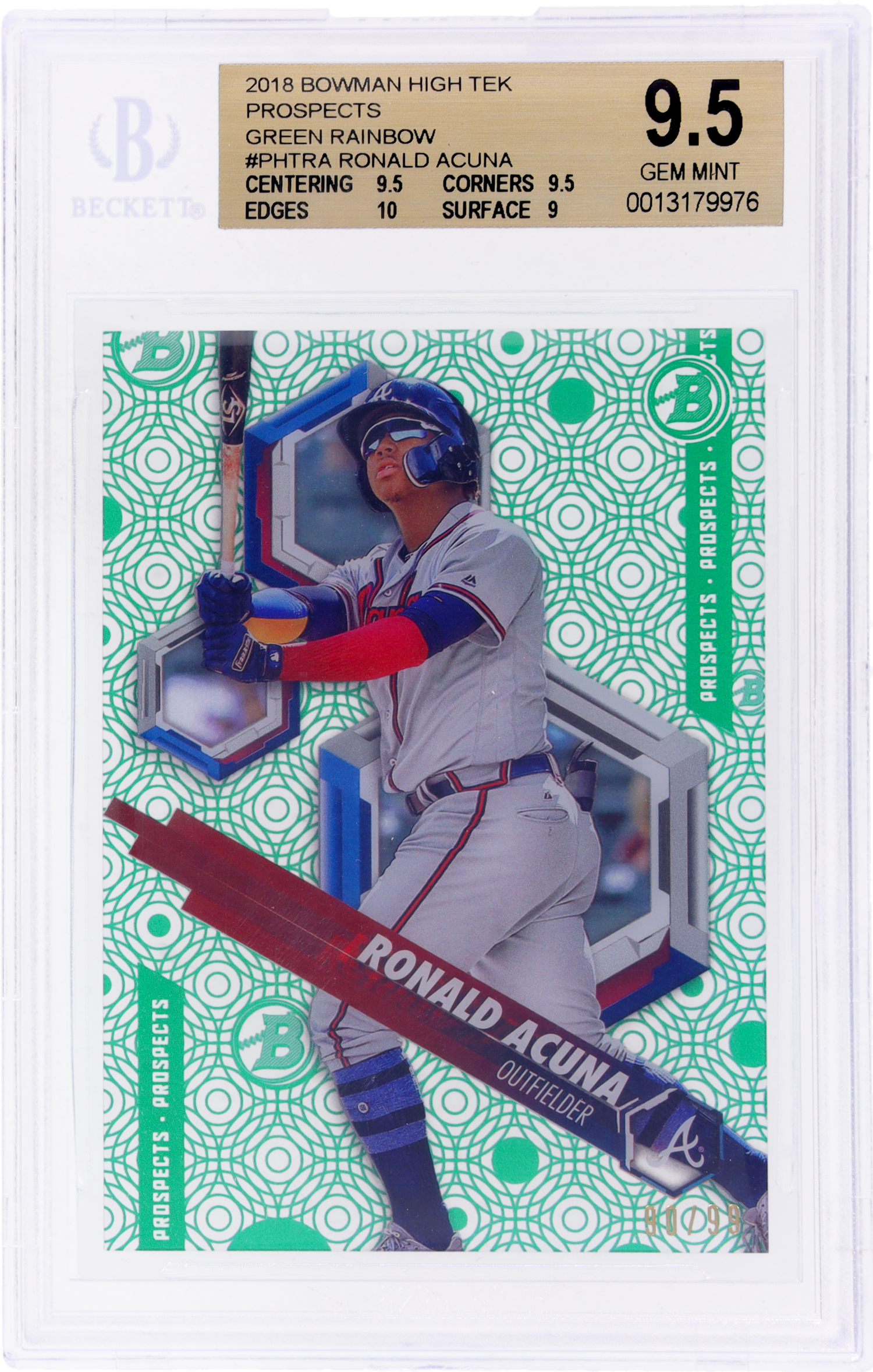 2018 Bowman High Tek Ronald Acuna Jr. Prospects Green Rainbow /99 BGS 9.5