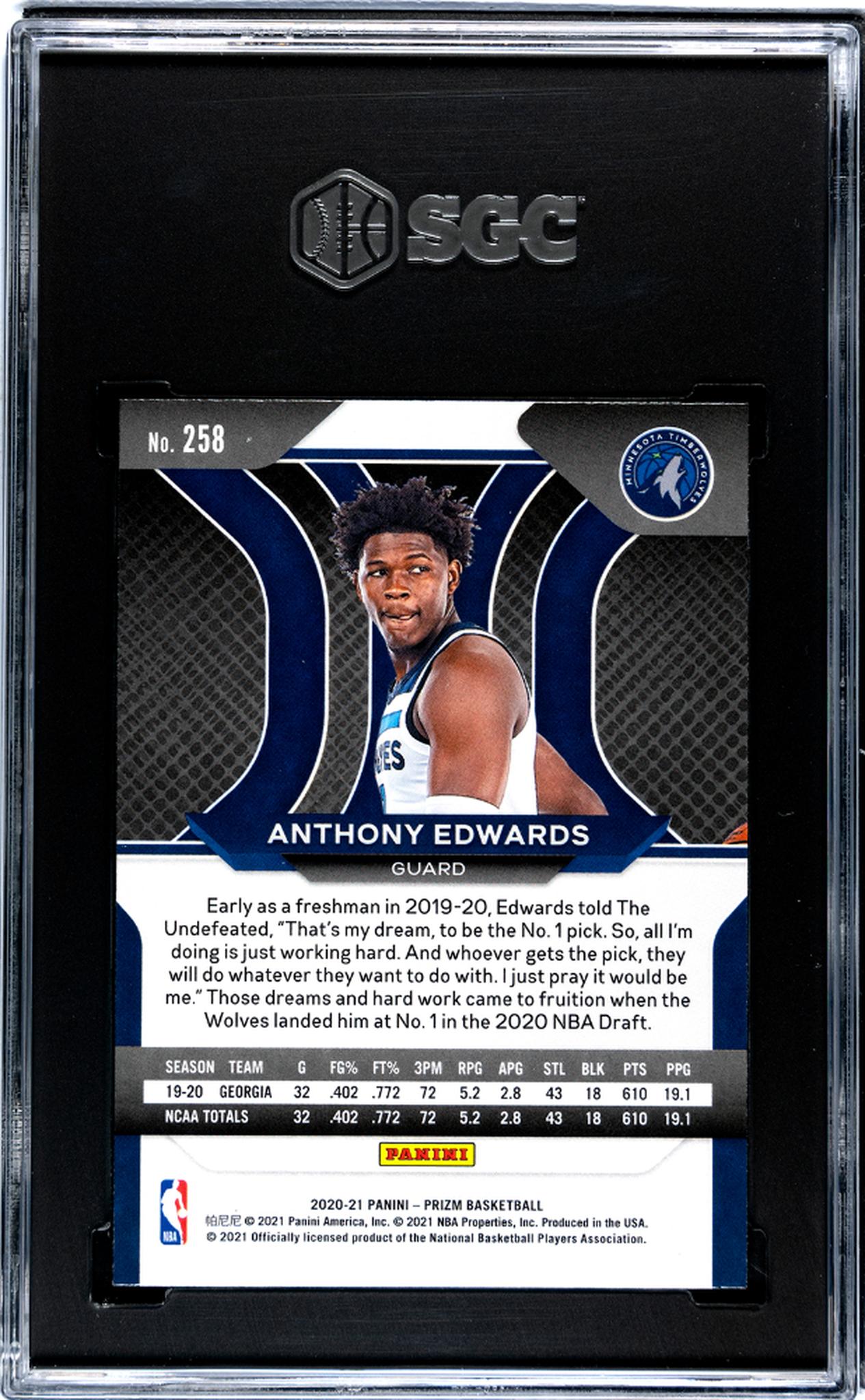 2020-21 Panini Prizm #258 Anthony Edwards SGC 9.5