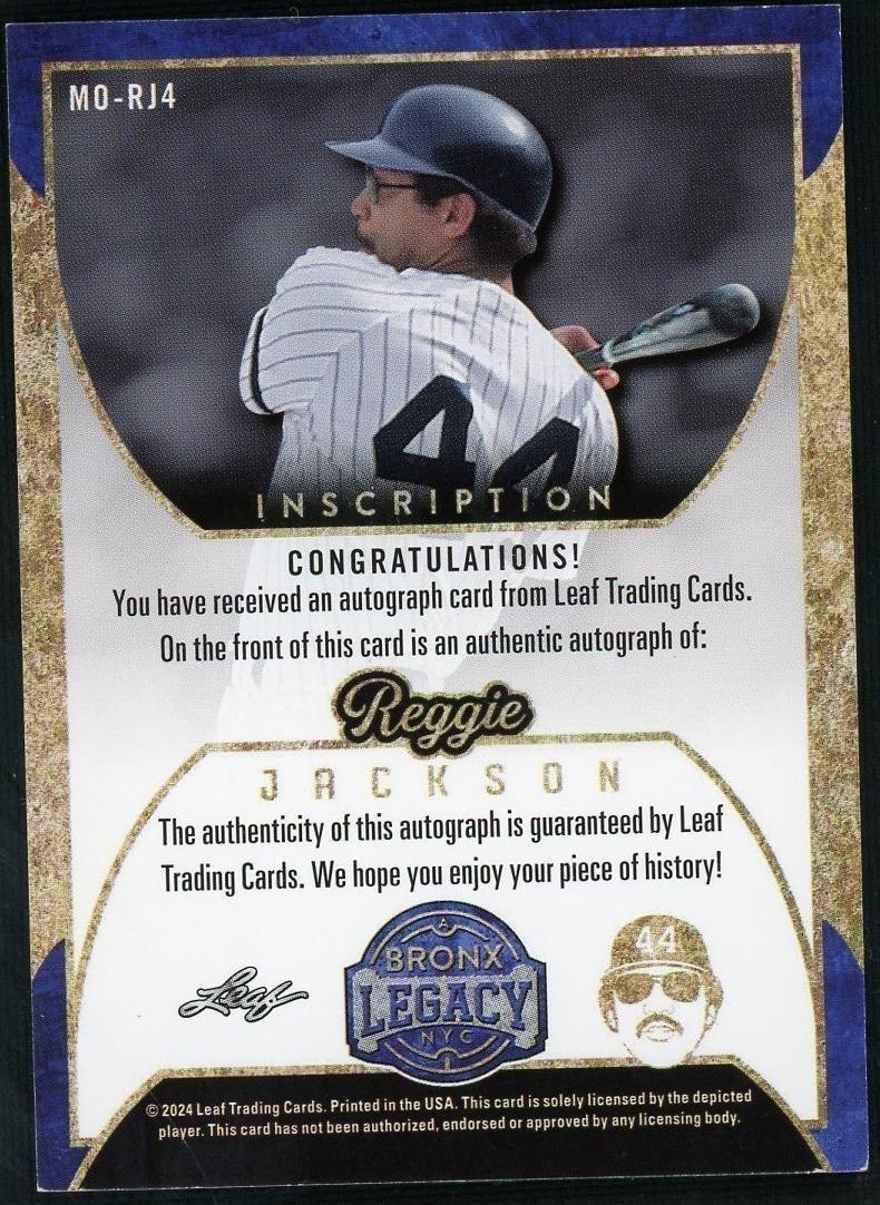 2024 Leaf A Bronx Legacy Inscription Autographs Reggie Jackson Auto /25