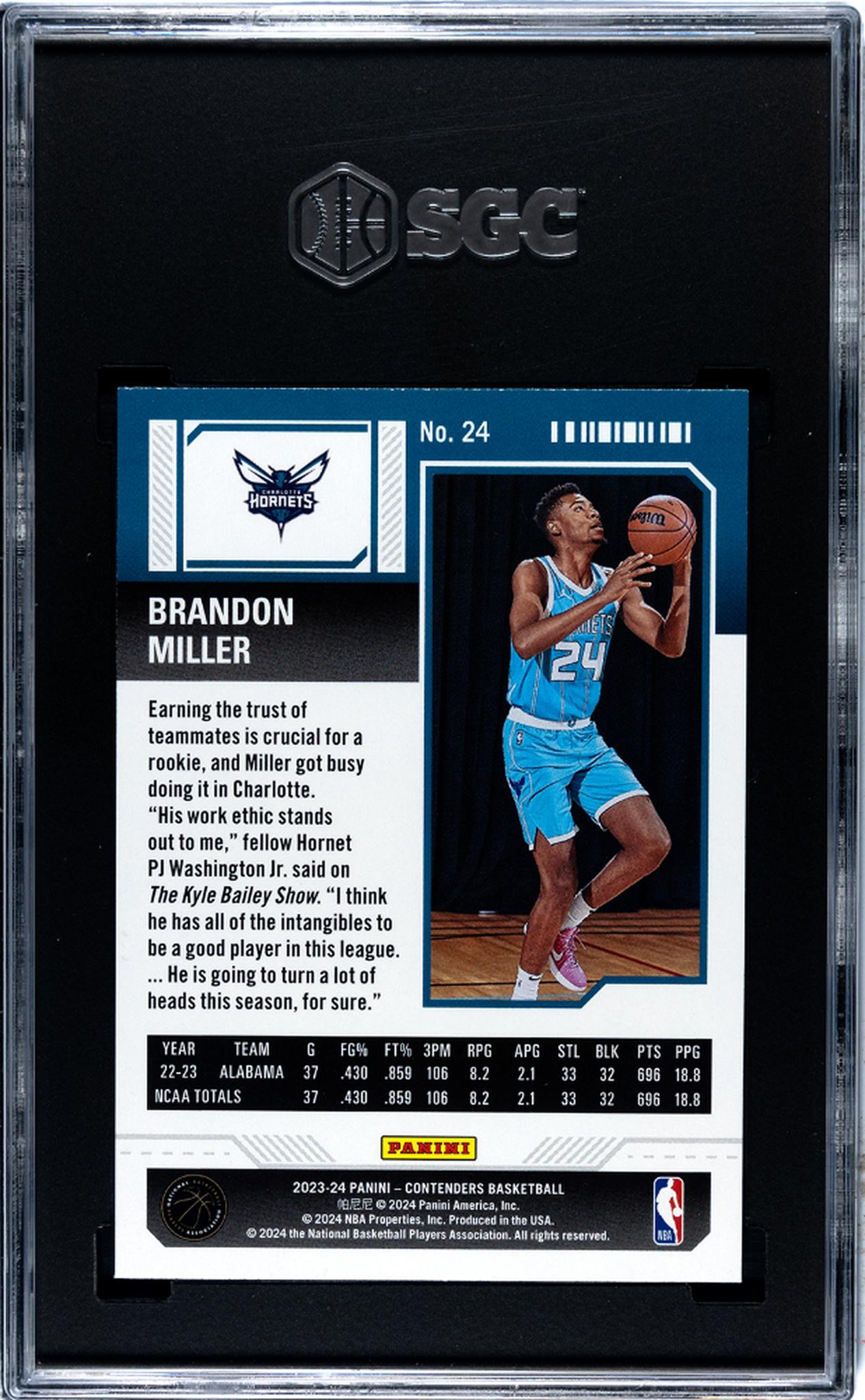 2023-24 Panini Contenders #24 Brandon Miller SGC 10