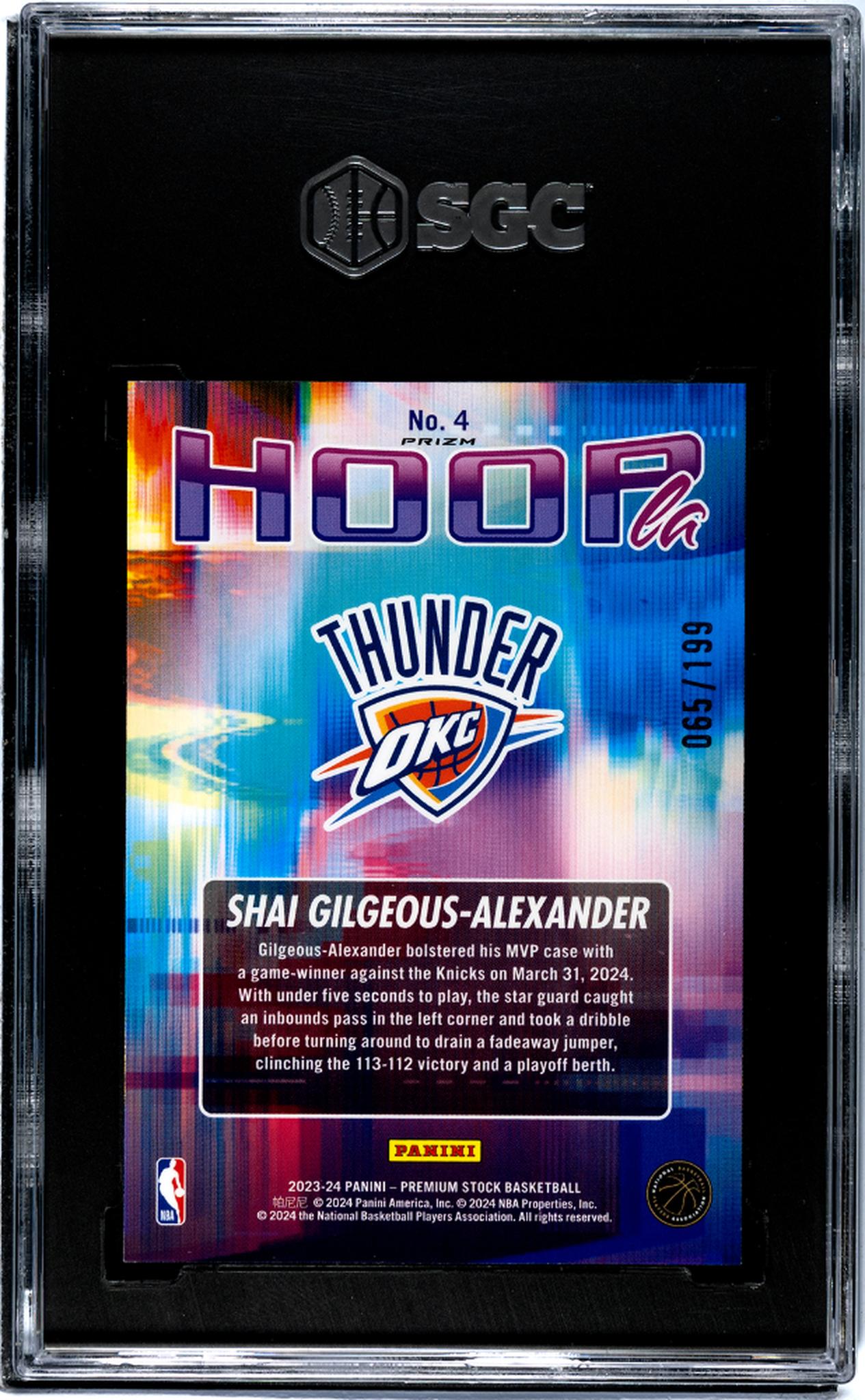 2023 Hoops Premium Stock #4 Shai Gilgeous-Alexander Hoopla /199 SGC 10