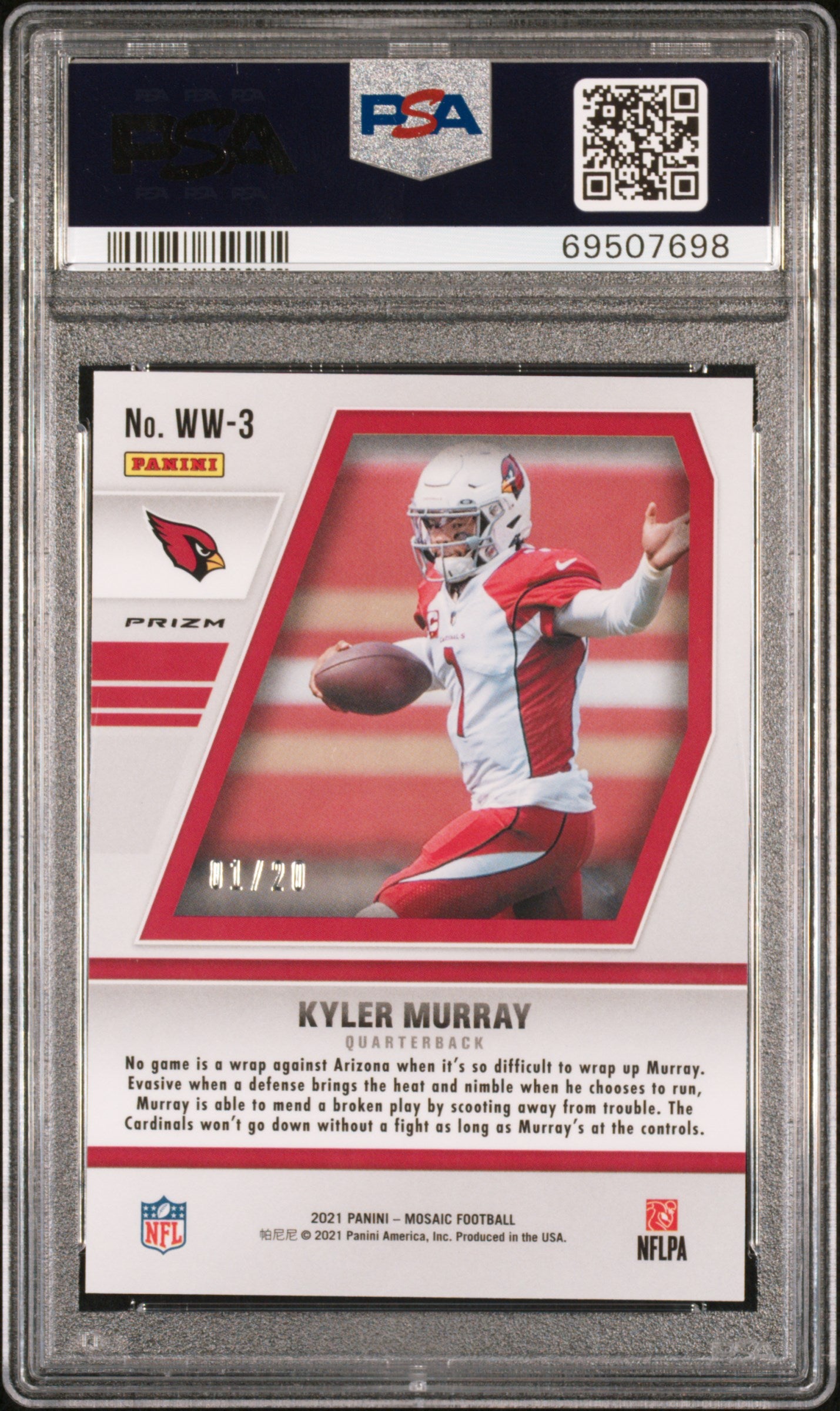 2021 Panini Mosaic Will To Win Green Fluorescent Kyler Murray #WW3 /20 PSA 9