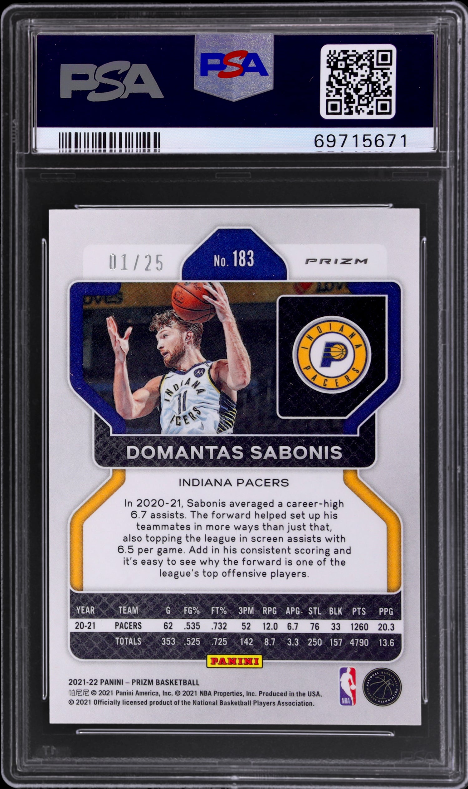 2021 Prizm Mojo Prizm Domantas Sabonis #183 /25 PSA 10