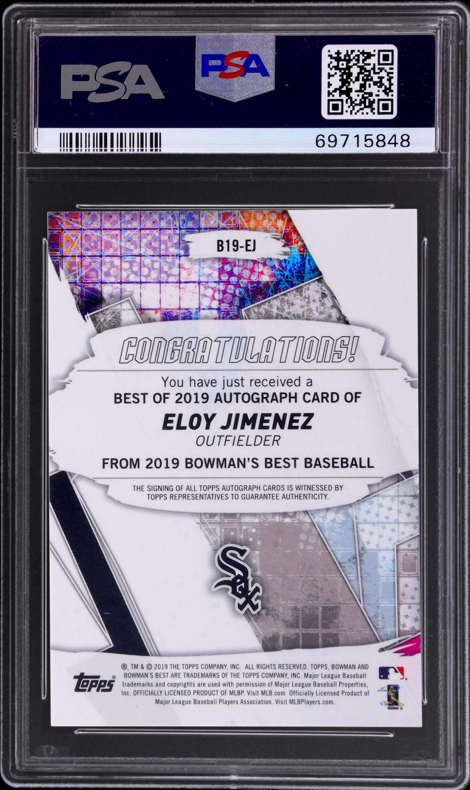 2019 Bowman's Best Eloy Jimenez Green Refractor Auto #B19EJ /99 PSA 10 RC
