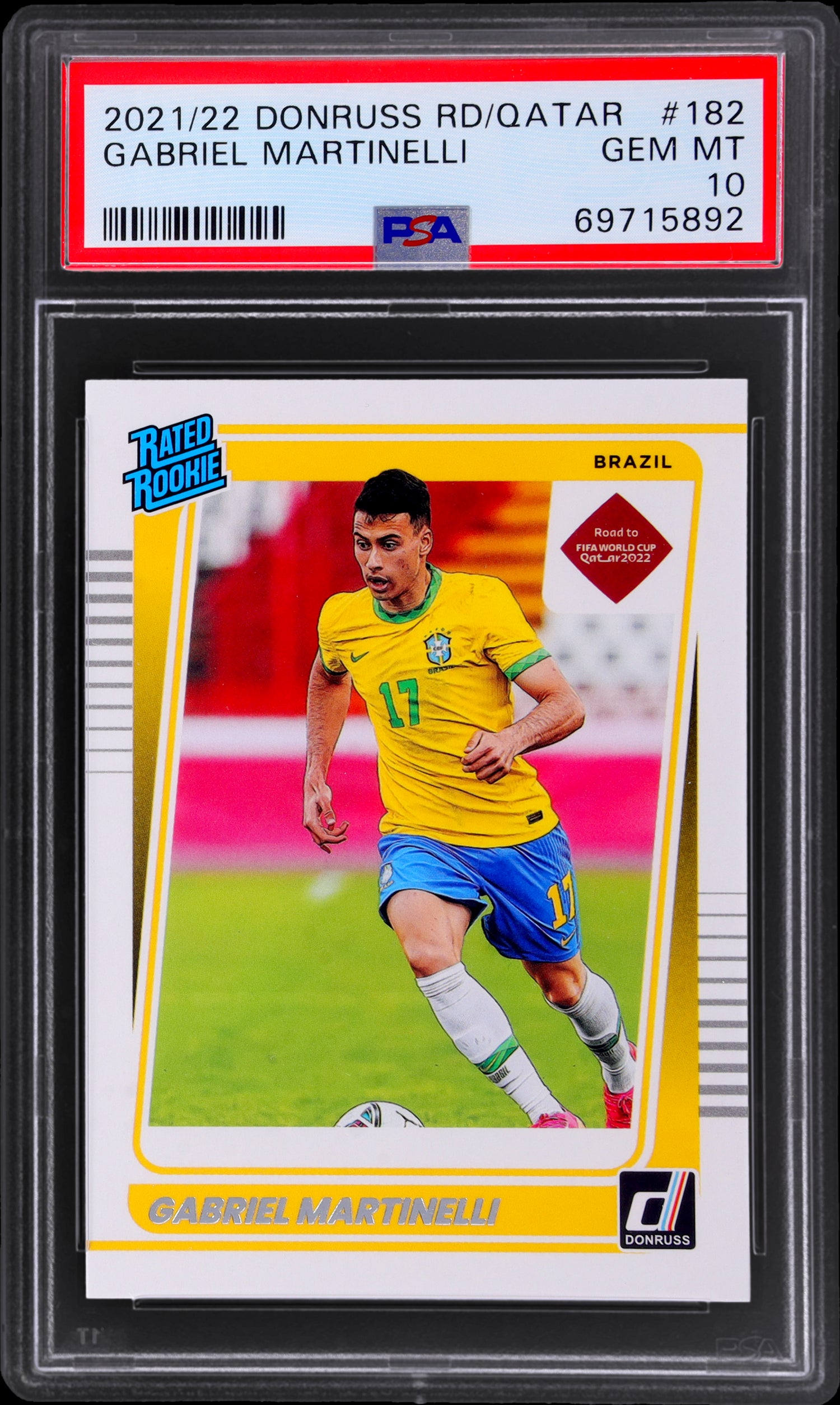 2021/22 Donruss RD/Qatar Gabriel Martinelli #182 RC PSA 10