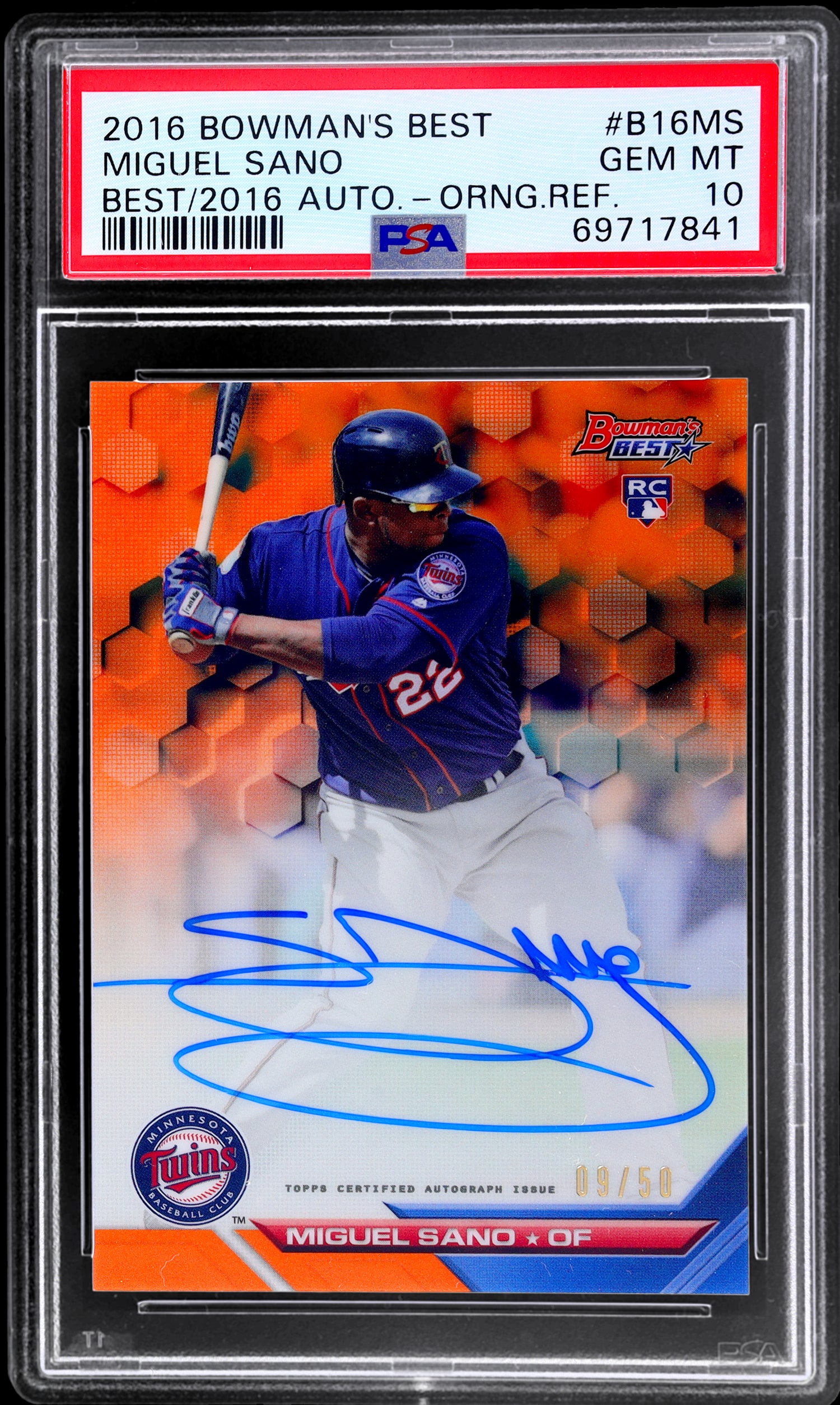 2016 Bowman's Best Miguel Sano #B16MS /50 PSA 10 RC Auto Orng. Refractor
