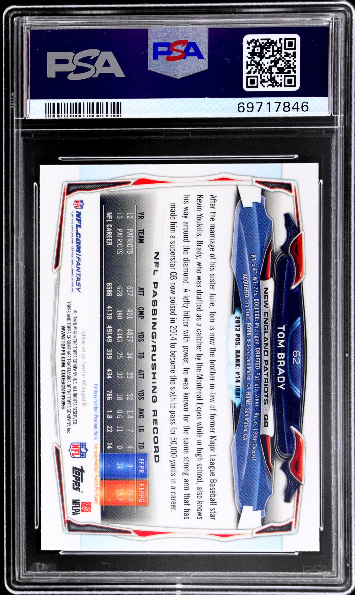 2014 Topps Chrome Xfractor Tom Brady #62 PSA 8 Blue Jersey