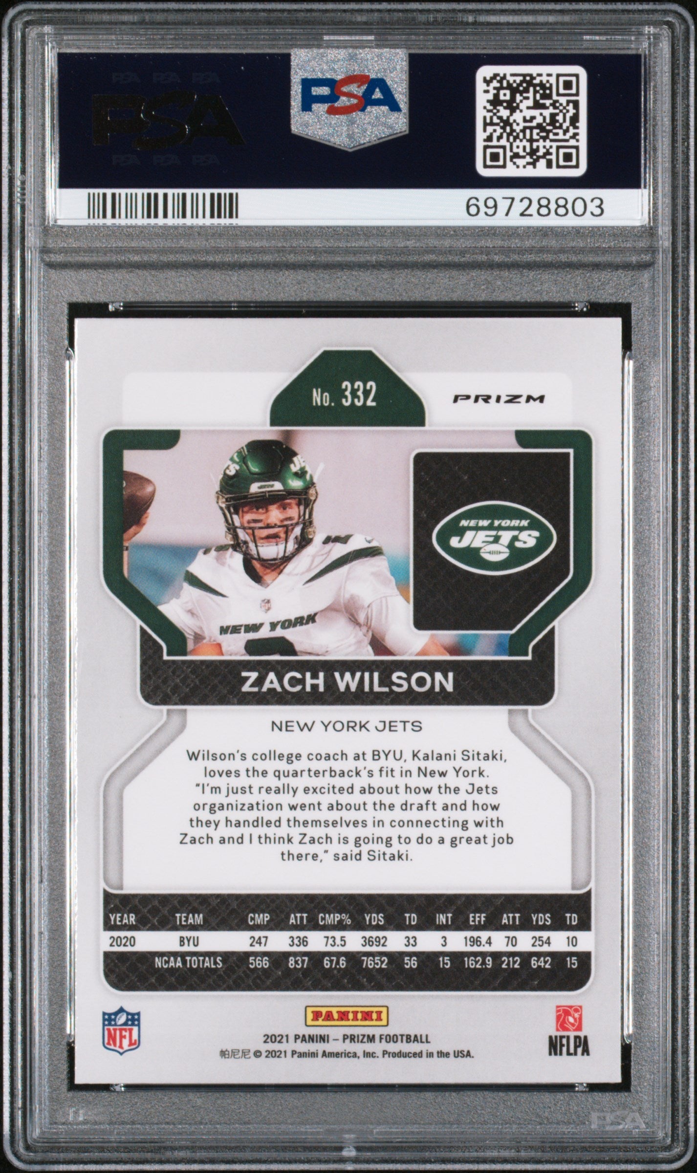 2021 Panini Prizm Pink Prizm Zach Wilson #332 PSA 10