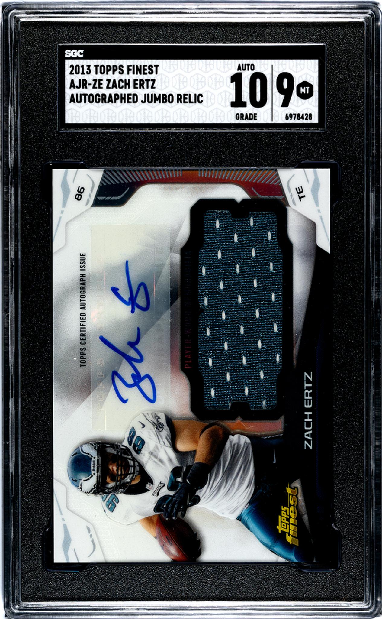 2013 Topps Finest Zach Ertz #AJR-ZE RC Jumbo Patch Auto SGC 9 Auto 10