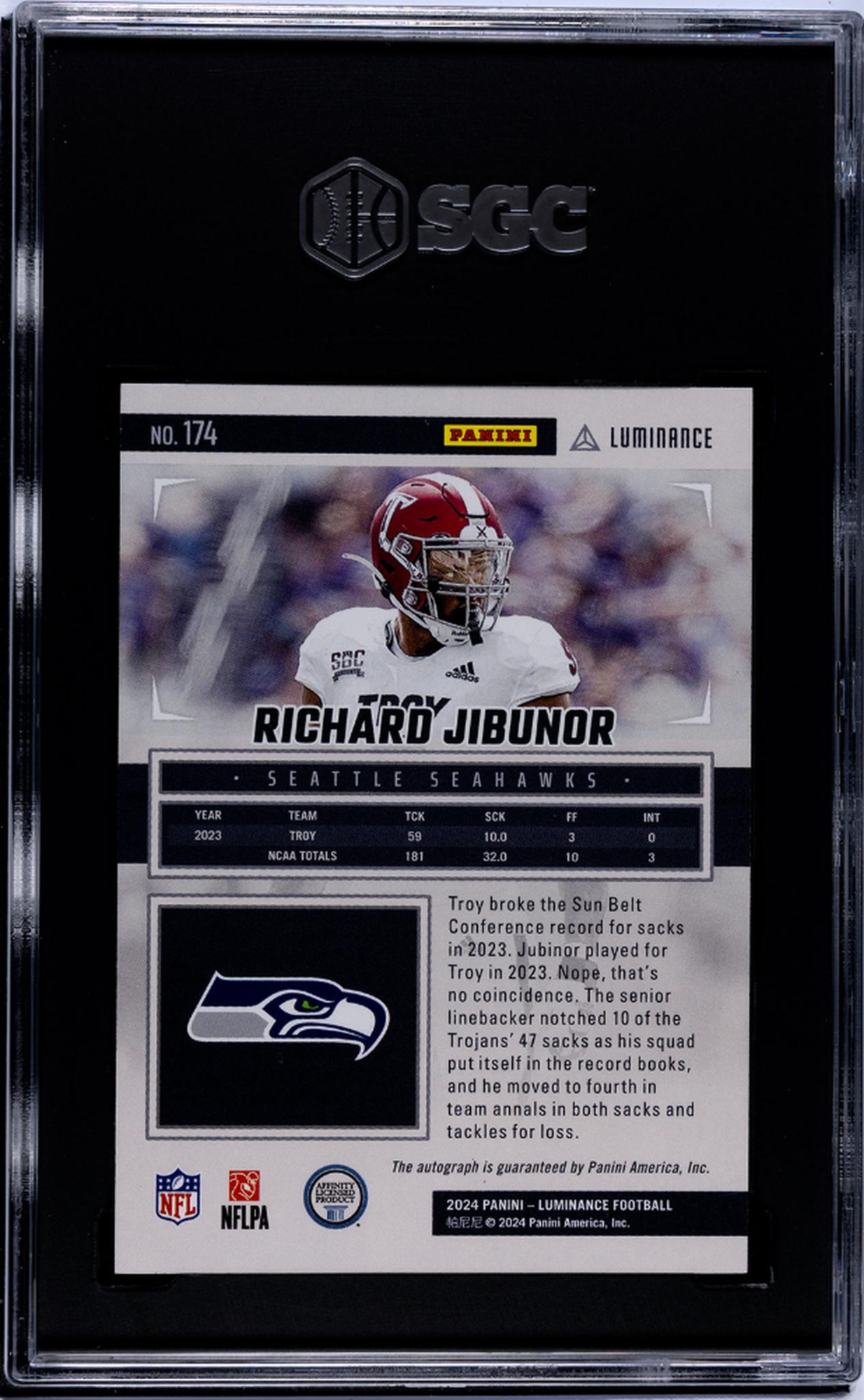 2024 Panini Luminance #174 Richard Jibunor Auto. Blue 40/50 SGC 9.5