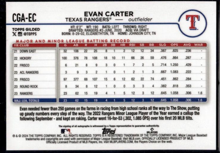 2024 Topps Chrome Gilded Evan Carter Rookie Auto /50 #CGA-EC