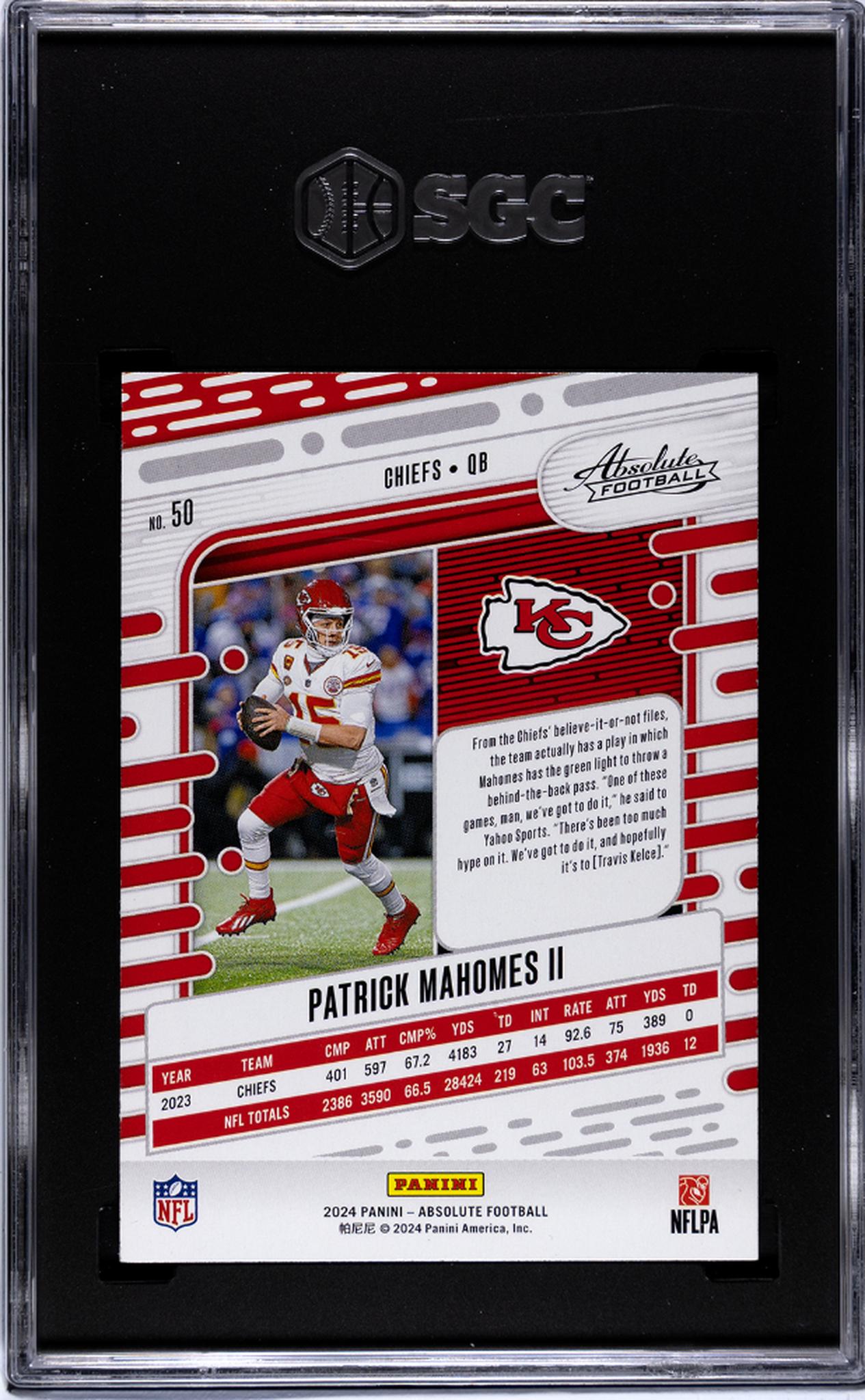 2024 Panini Absolute #50 Patrick Mahomes II Retail SGC 10
