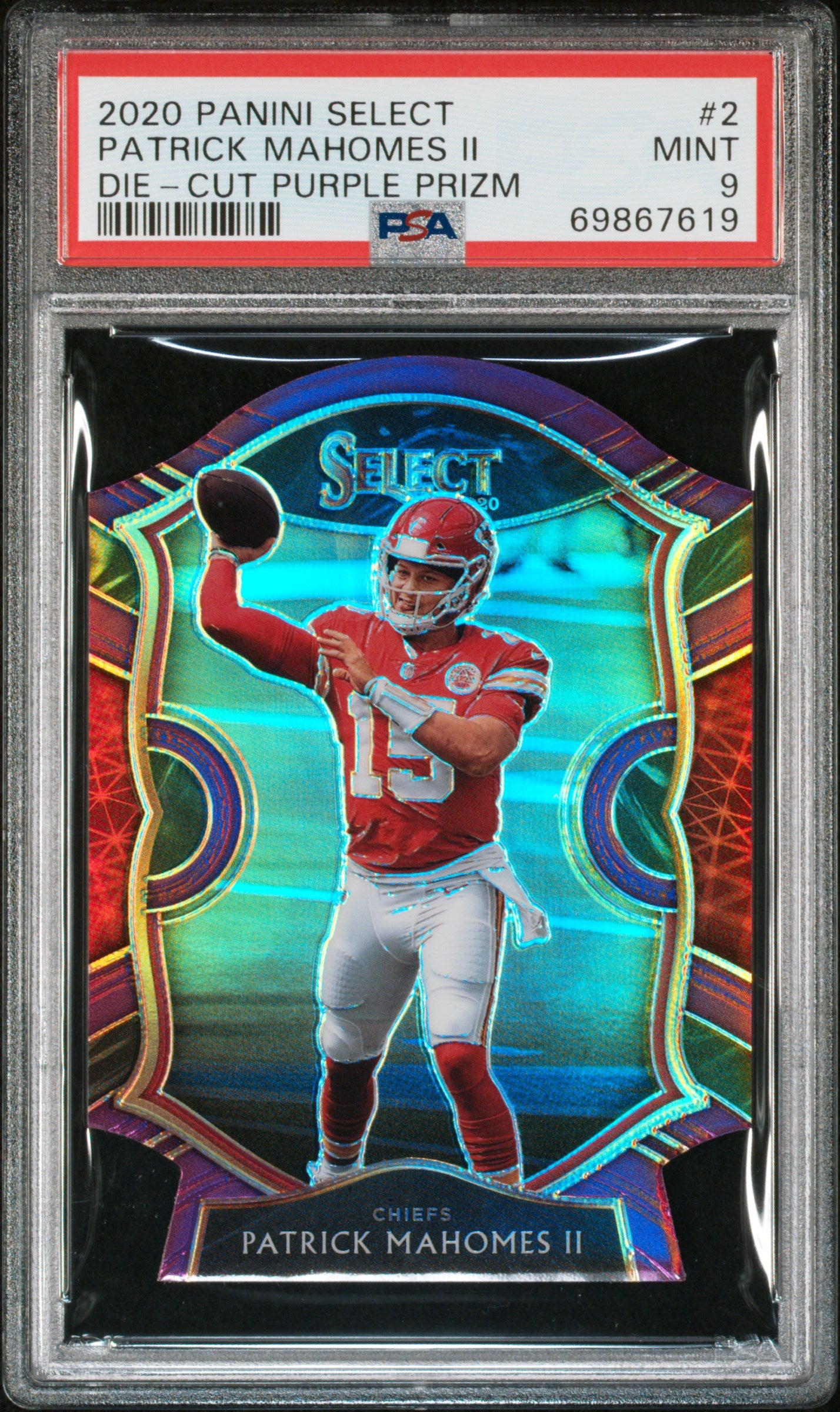 2020 Panini Select Purple Prizm Die-Cut Patrick Mahomes II #2 Concourse PSA 9