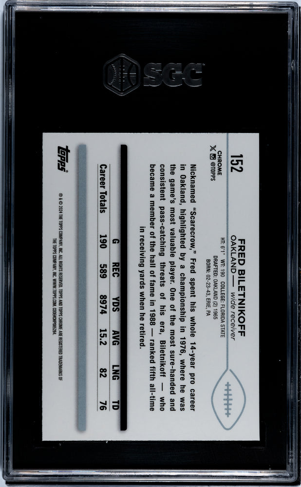 2024 Topps Chrome #152 Fred Biletnikoff Xfractor SGC 10