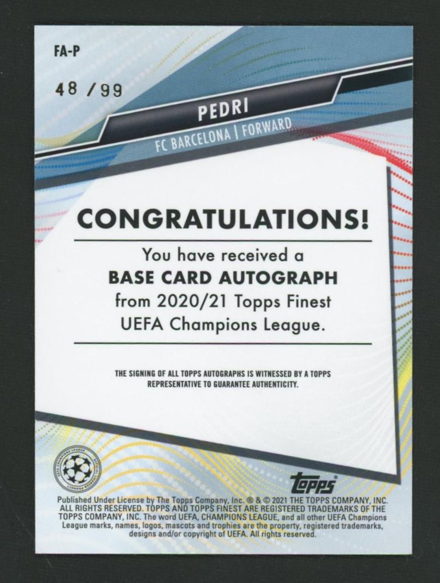 2020 Topps Finest FA-P Pedri Base Card Autograph Rookie /99 FC Barcelona