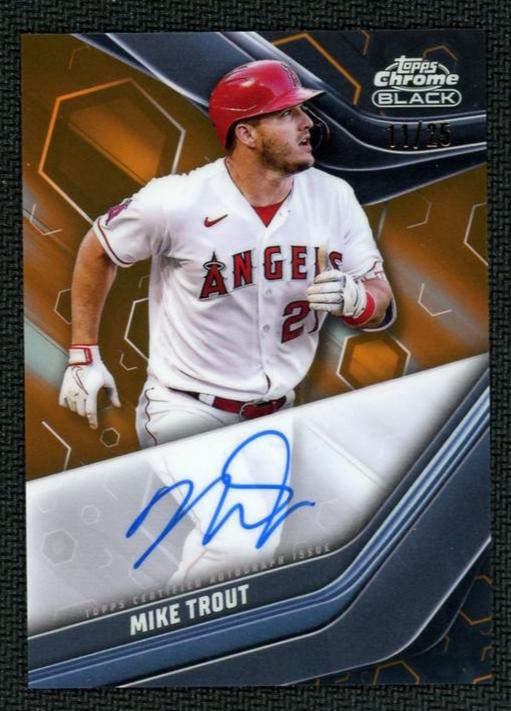 2023 Topps Chrome Black #CBA-MT Mike Trout Black/Orange Refractor Autograph /25