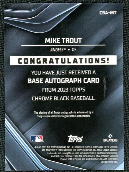2023 Topps Chrome Black #CBA-MT Mike Trout Black/Orange Refractor Autograph /25
