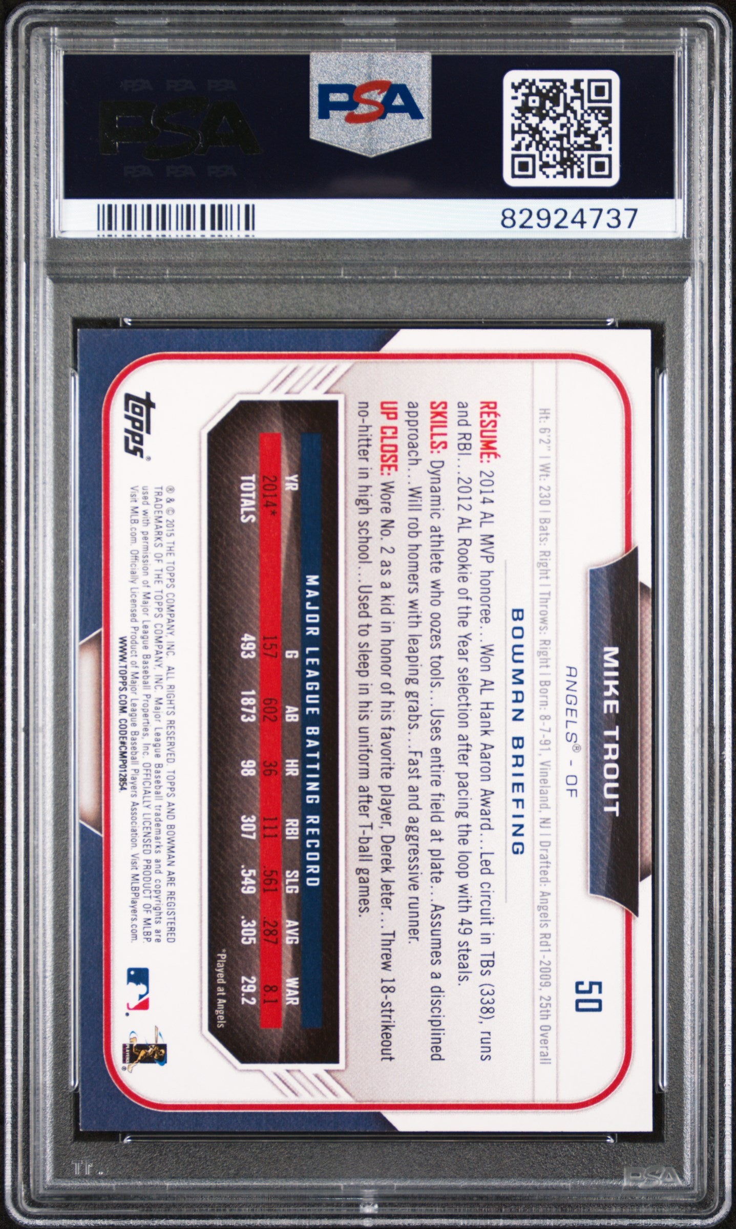 2015 Bowman #50 Mike Trout PSA 9