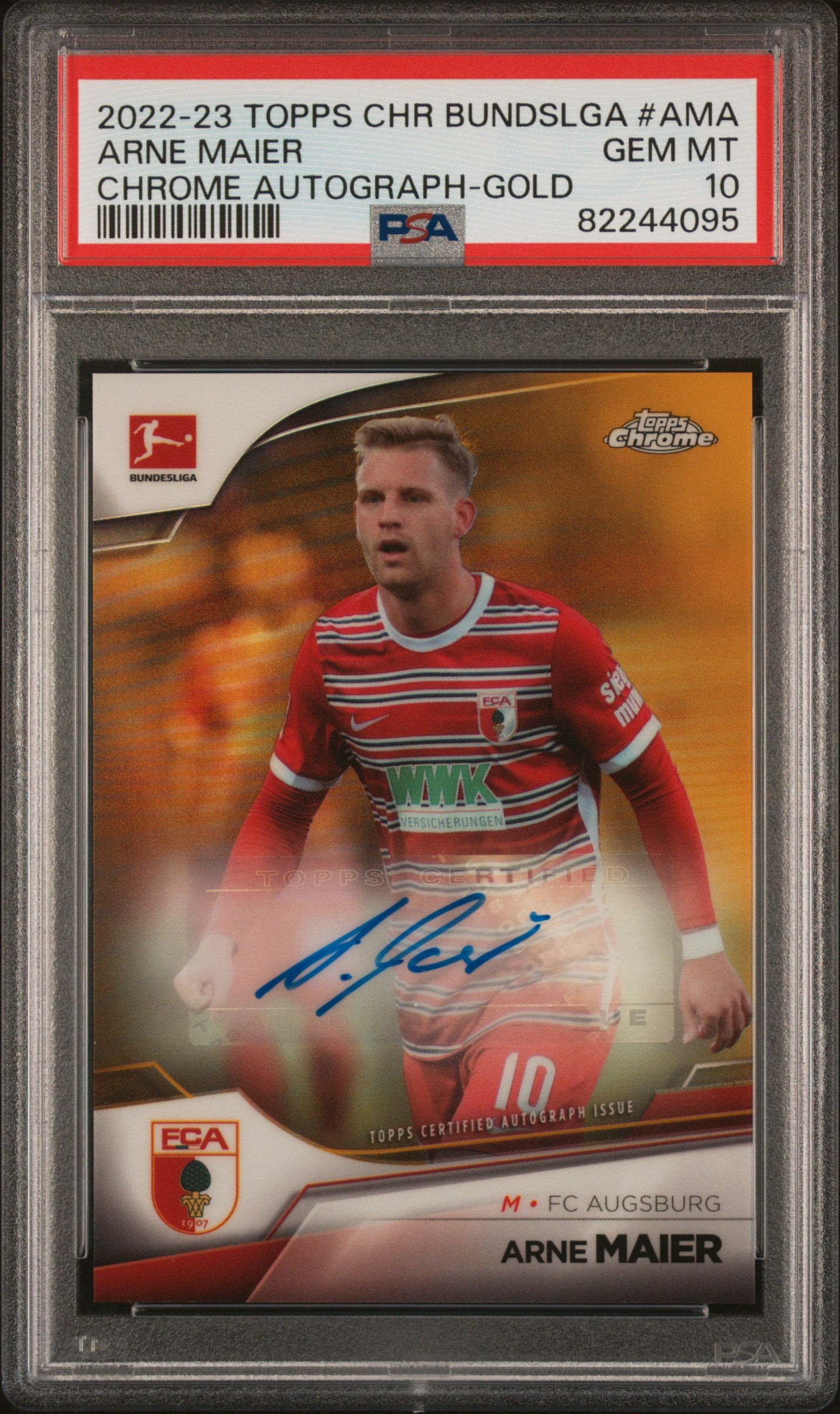 2022 Topps Chrome Bundesliga Chrome Autographs #AMA Arne Maier Gold PSA 10