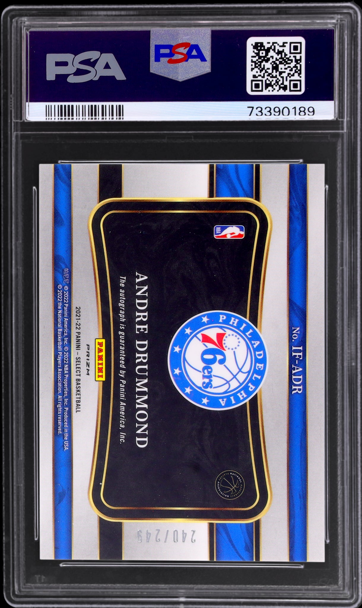 2021 Panini Select #16 Andre Drummond In Flight Signatures /249 PSA 10