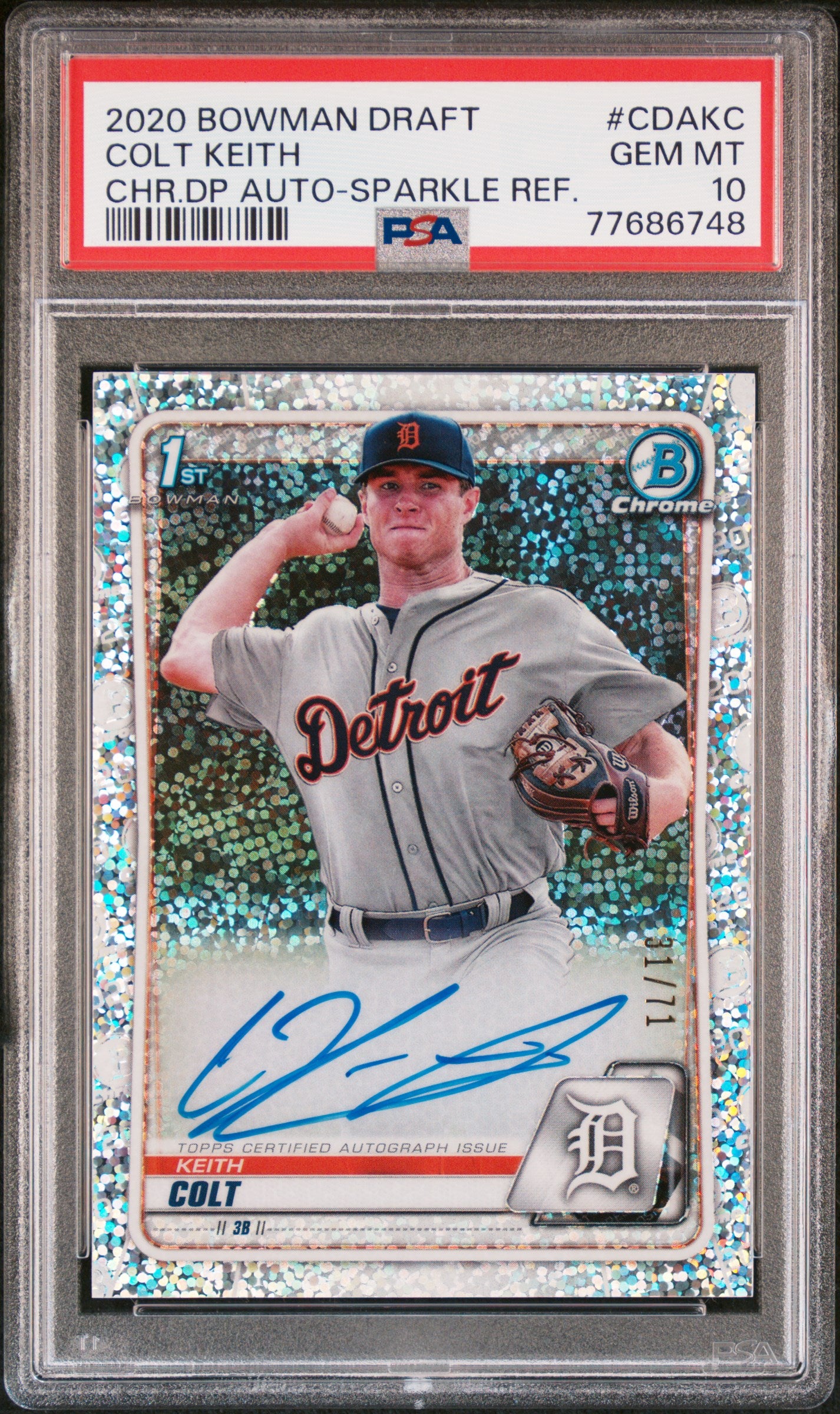 2020 Bowman Chrome Draft #CDAKC Keith Colt Autographs Sparkle Refractor /71 PSA 10