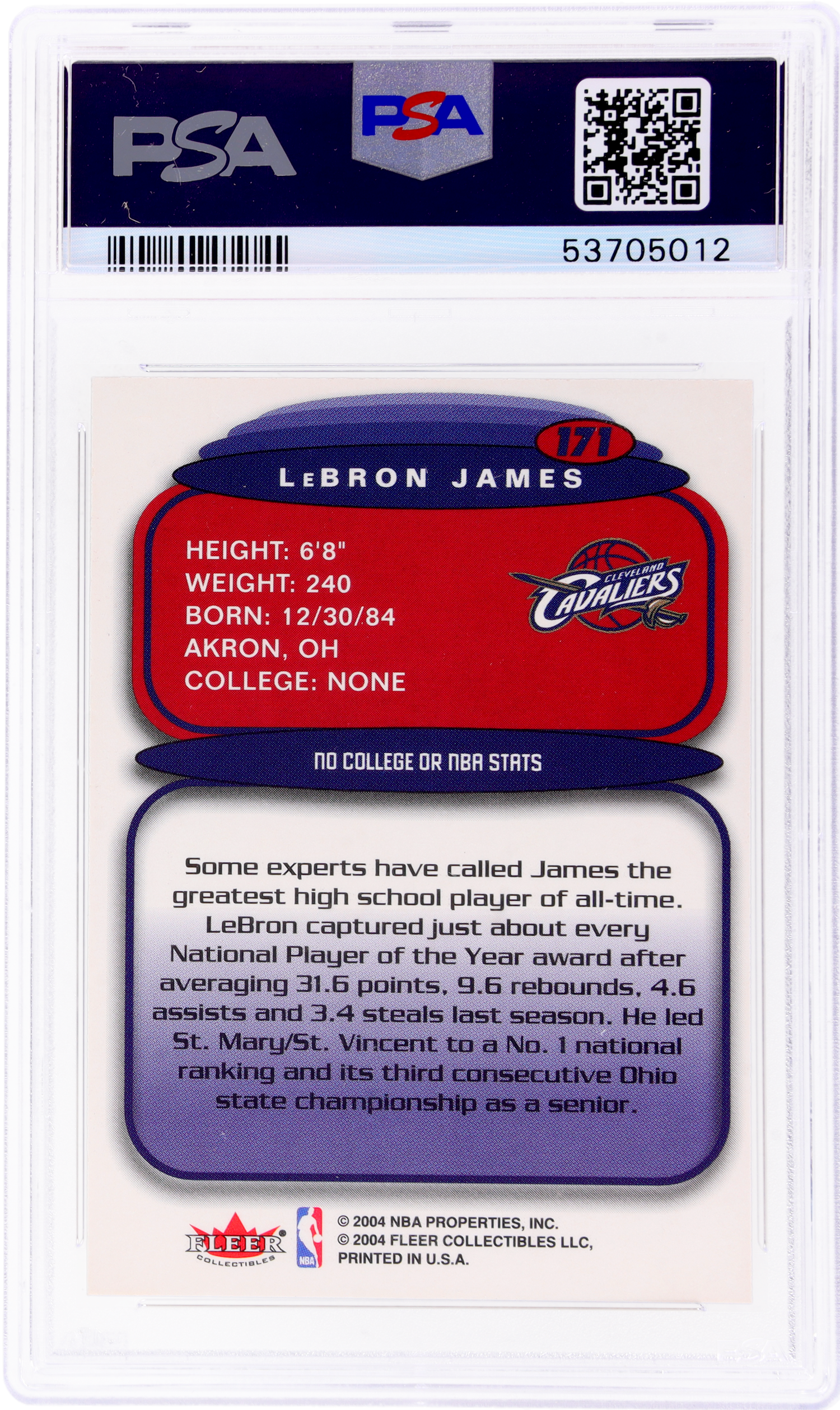 2004 Fleer Ultra Hummer H2 LeBron James #171 PSA 7