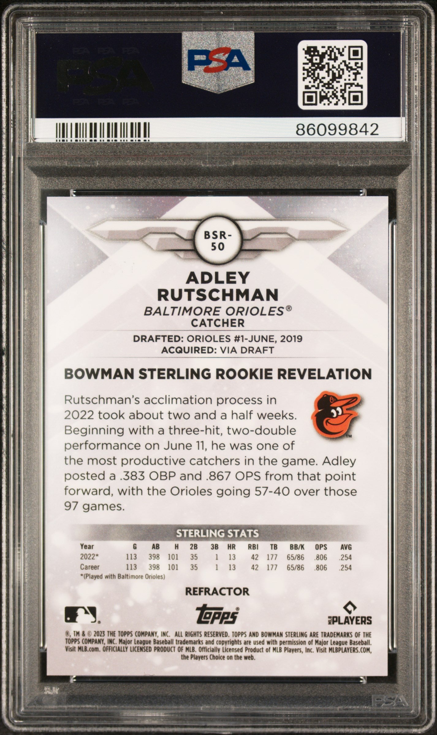 2023 Bowman Sterling Refractor Adley Rutschman #BSR50 Rookie RC PSA 10