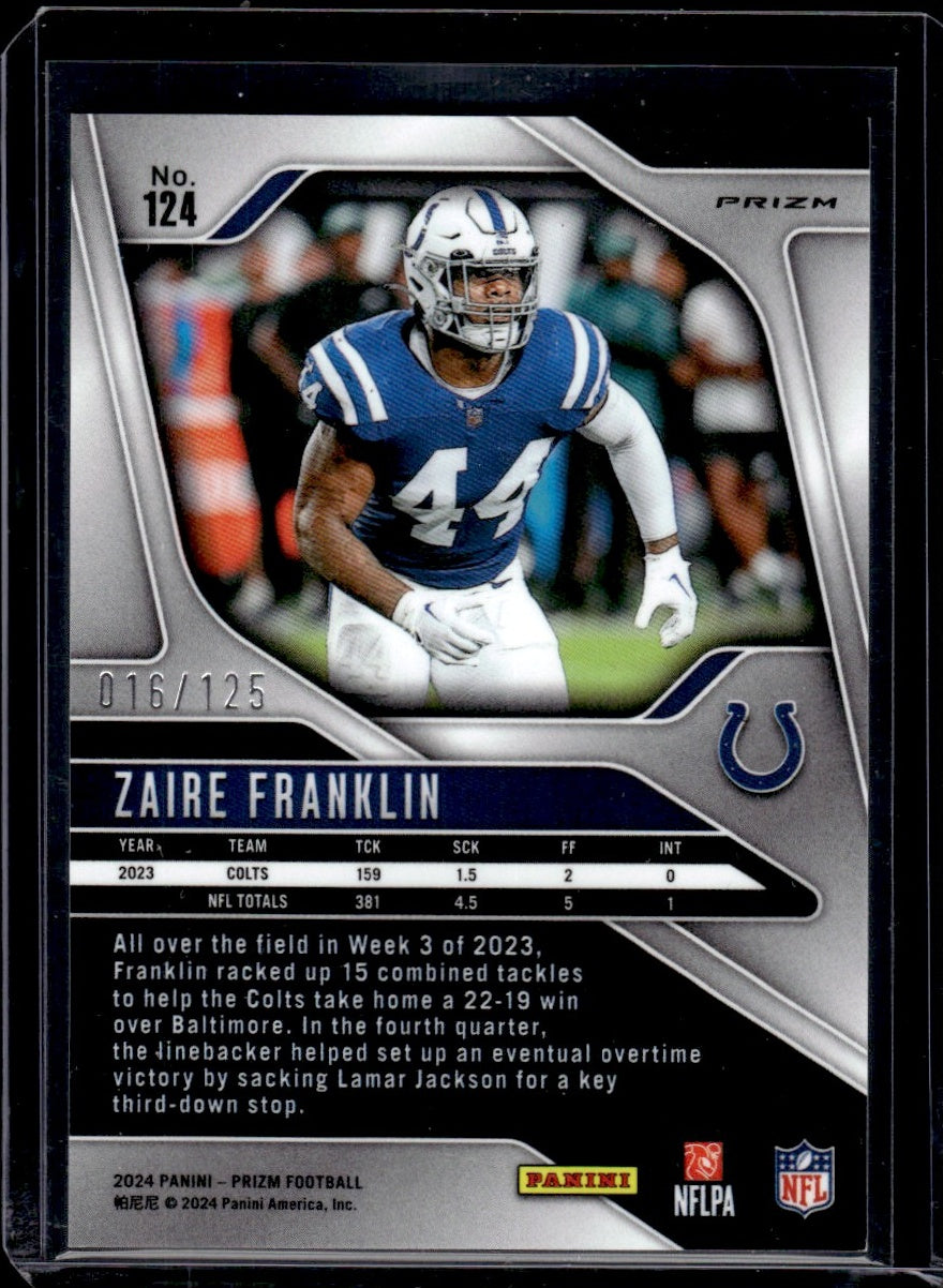 2024 Panini Prizm #124 Zaire Franklin /125 Indianapolis Colts