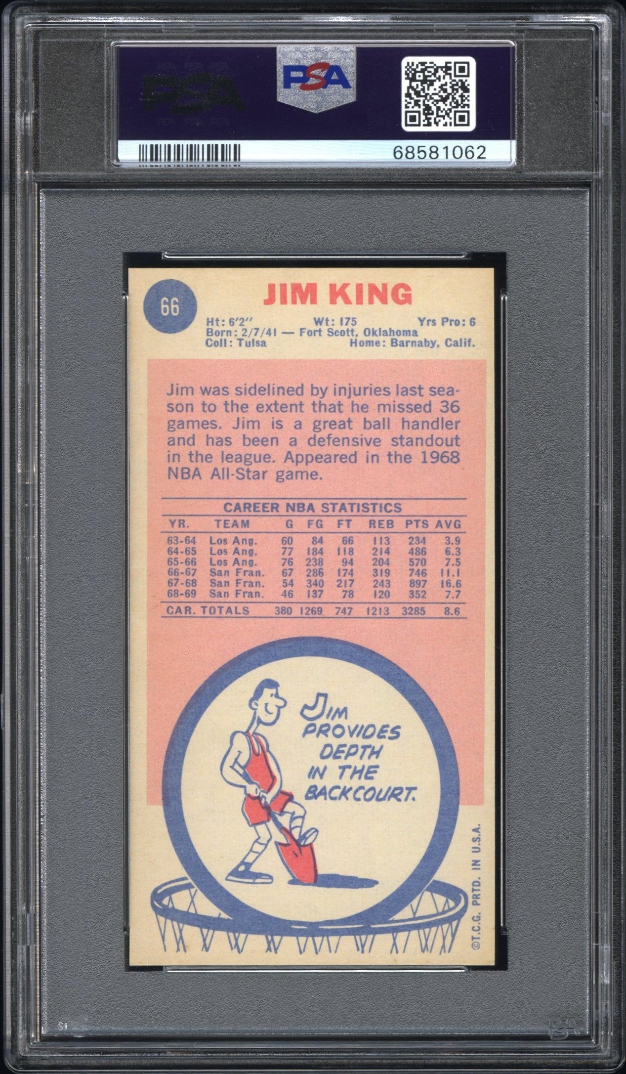 1969 Topps #66 Jim King PSA 8