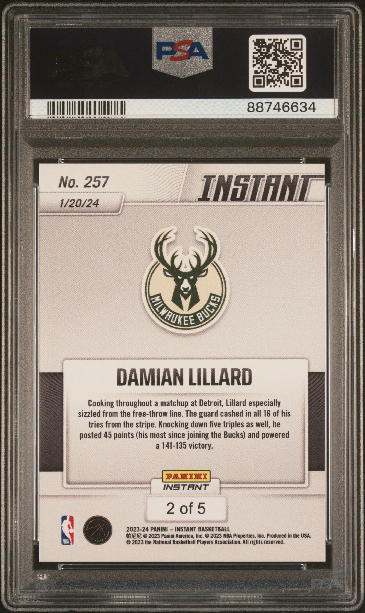 2023 Panini Instant Versicolor Damian Lillard #257 /5 PSA 9