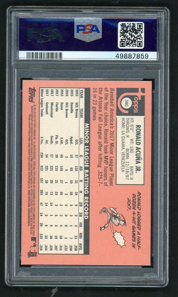 2018 Topps Heritage Ronald Acuna Jr. #580 PSA 9